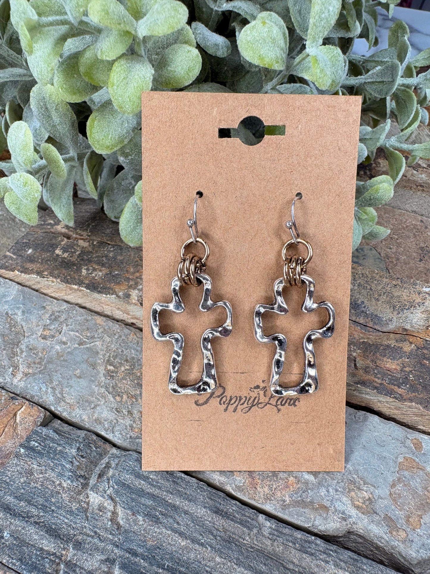 Mixed Metal Cross Earrings