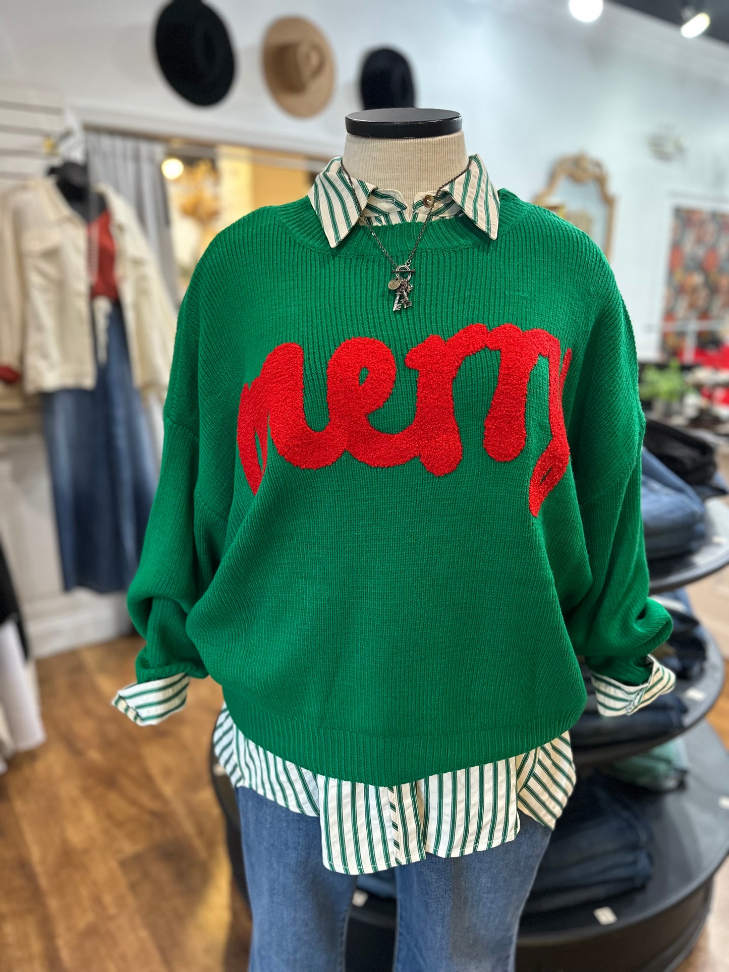 Tell Me Now Striped Button Down Top ~ Green