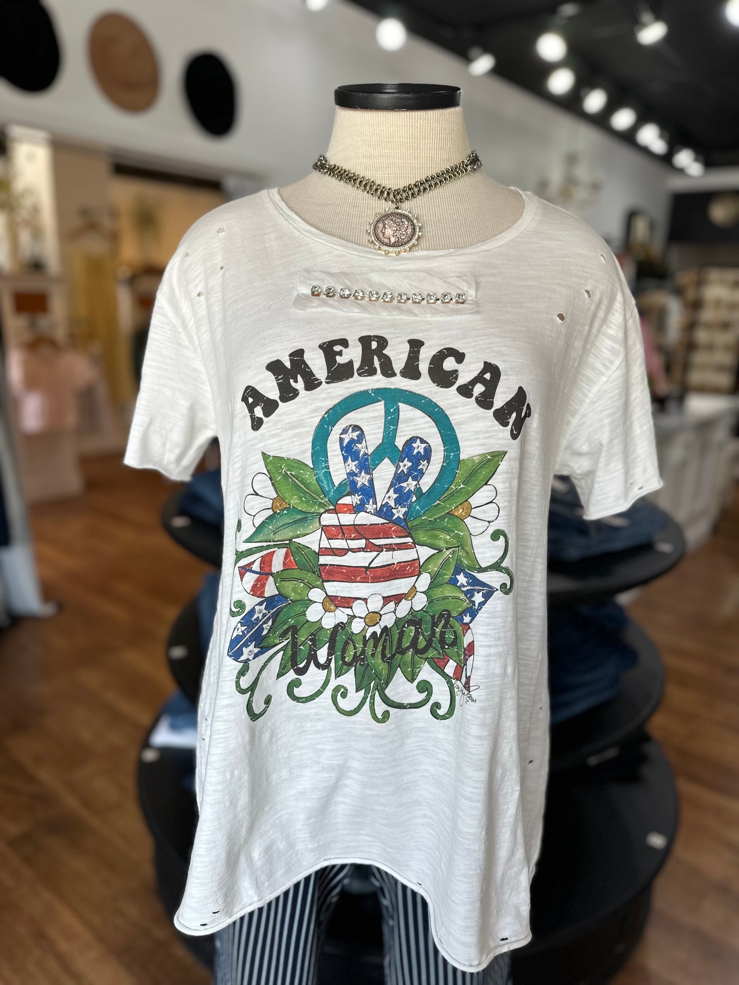 Peace Out American Woman Graphic Tee