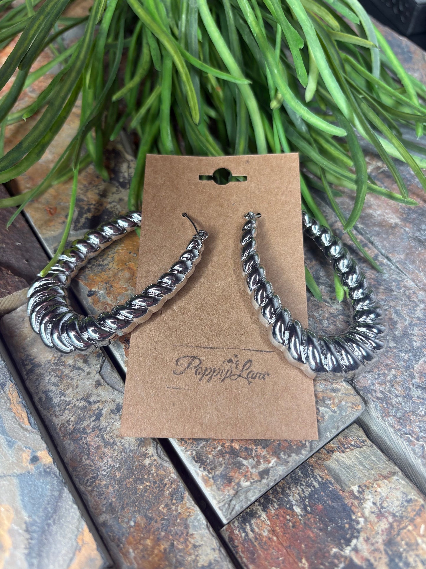 Croissant Twist Silver Hoop Earrings