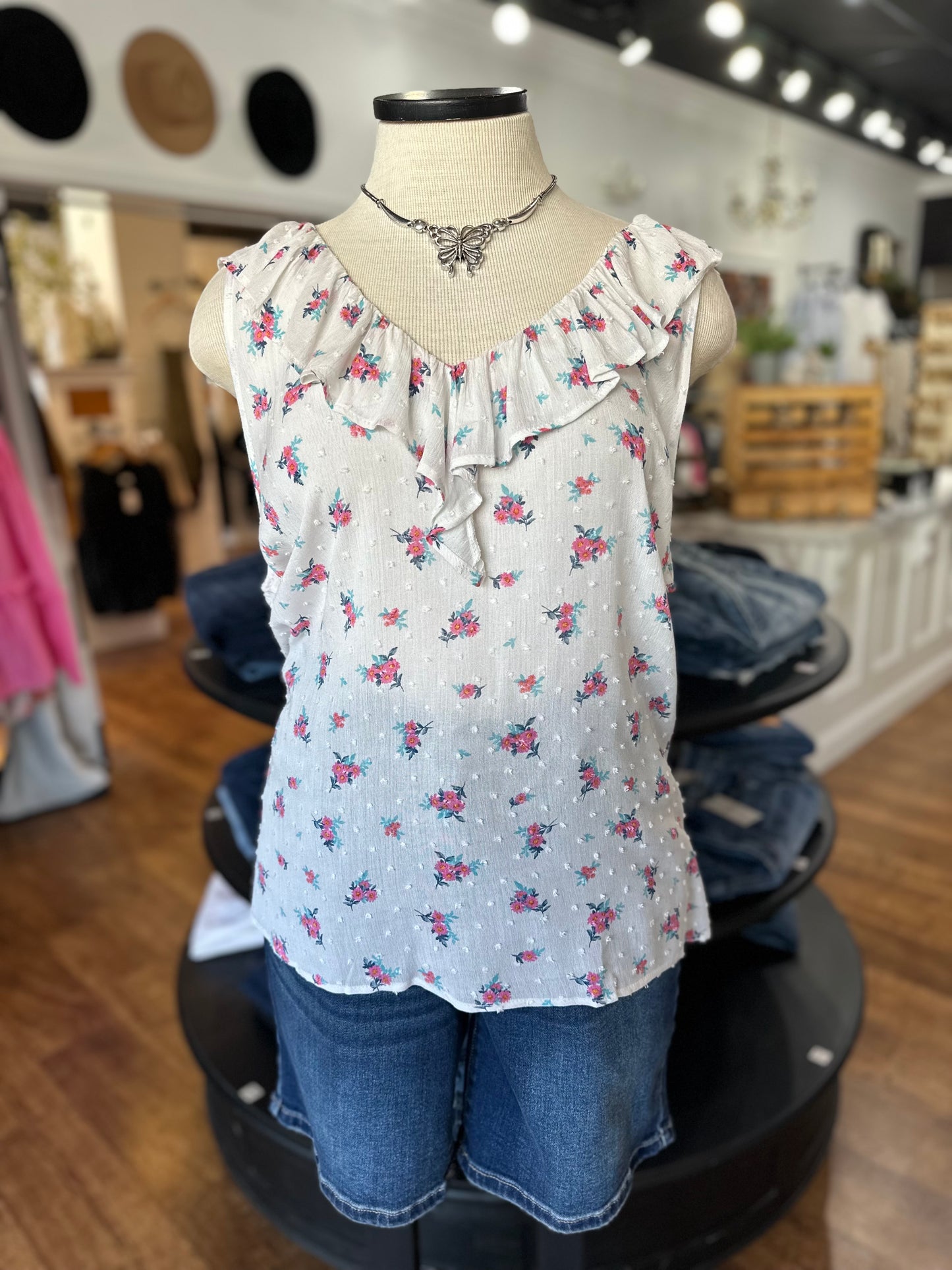 You Deserve Flowers Swiss Dot Top