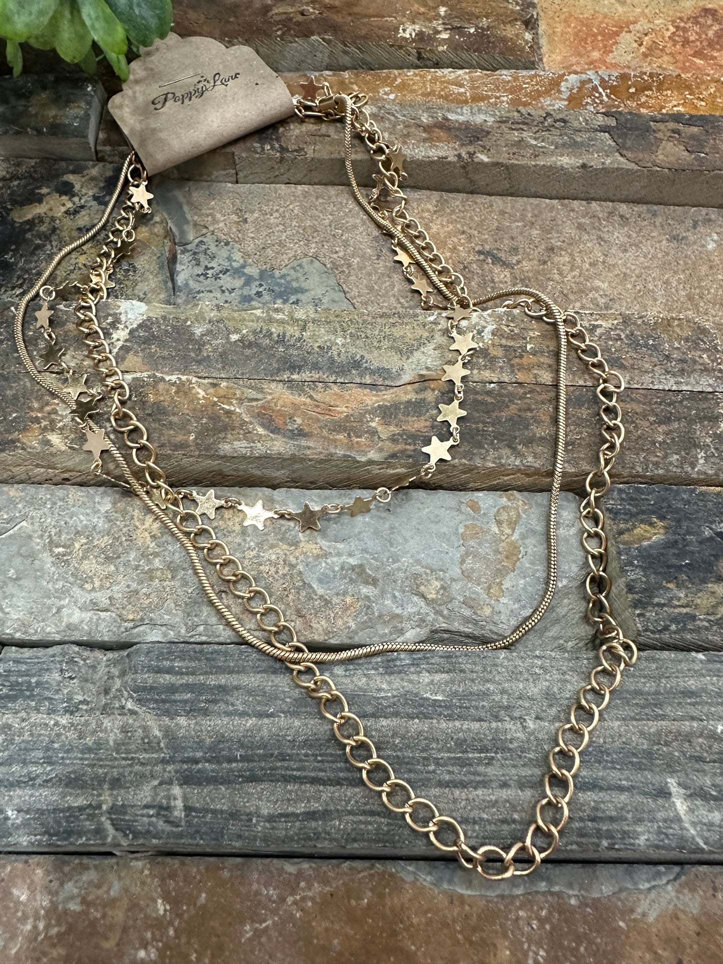 Starry Devotion Layered Star Necklace ~ Gold