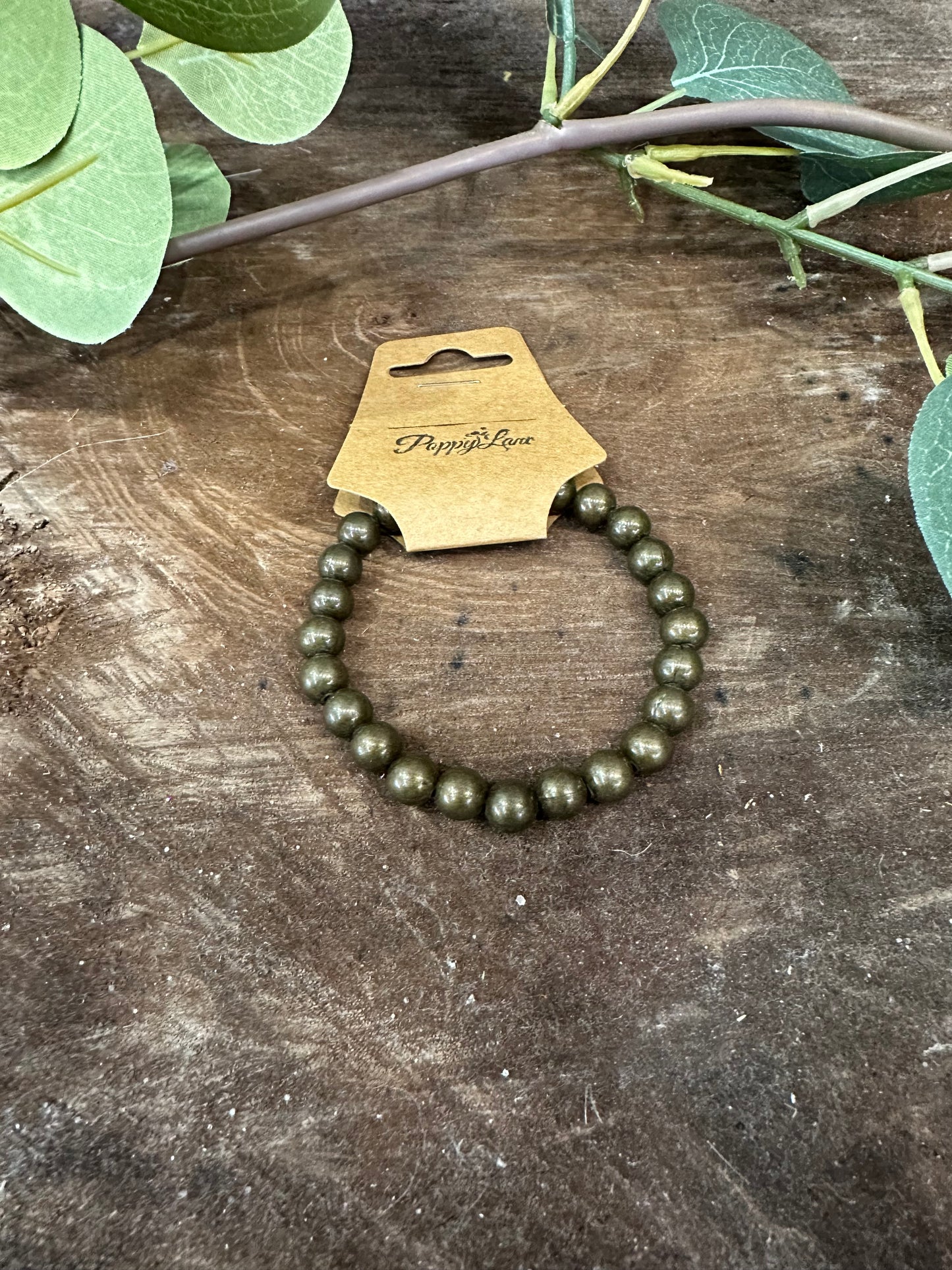 Keeping Check Bronze Beaded Stretch Bracelet