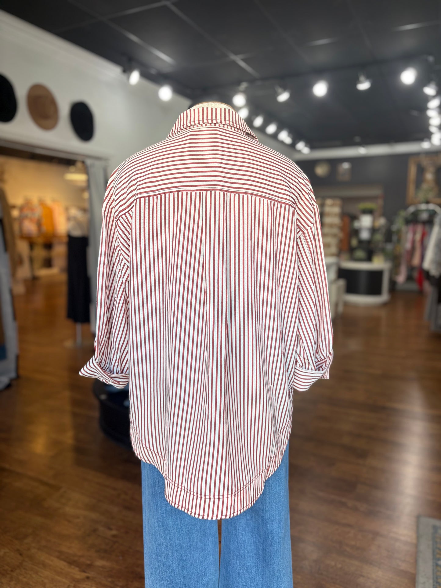 Blissful Feeling Striped Button Down Shirt ~ Rust