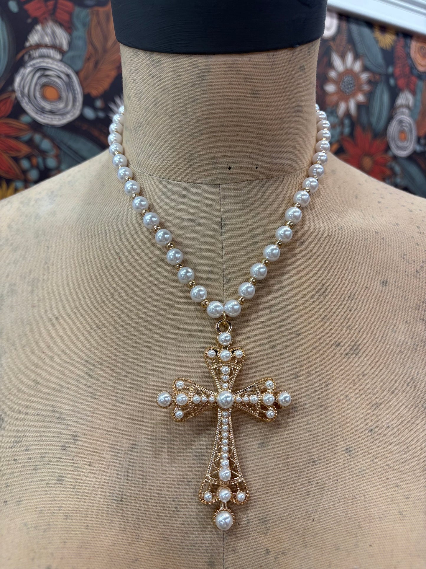 Blessed Beauty Pearl & Cross Necklace