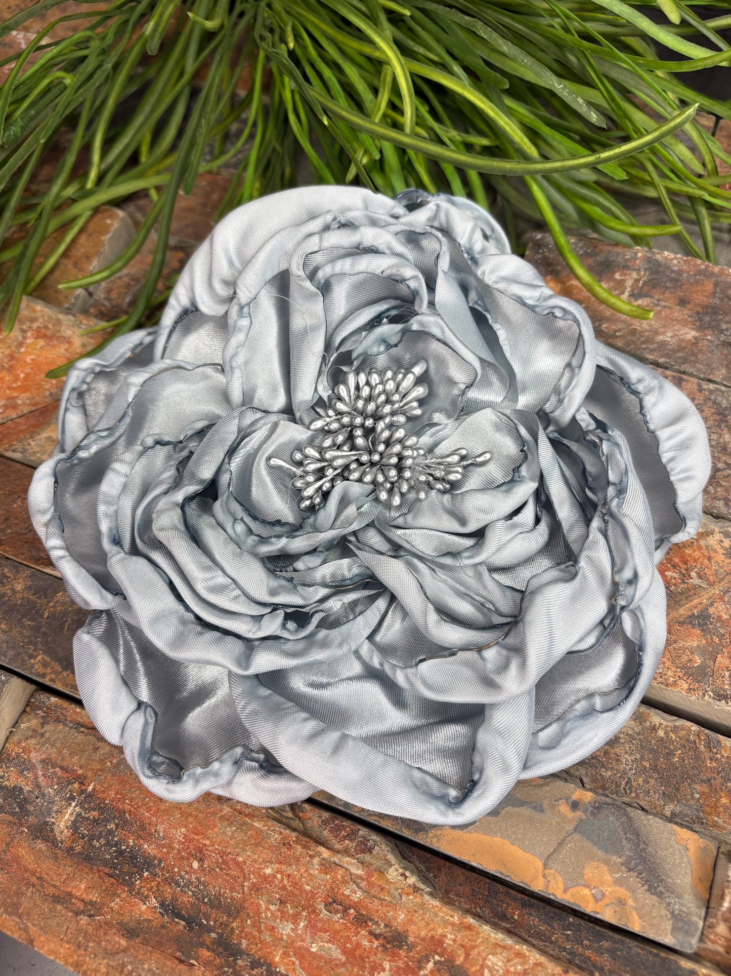 Blooming Stylish Satin Flower Brooch / Pin - Gray