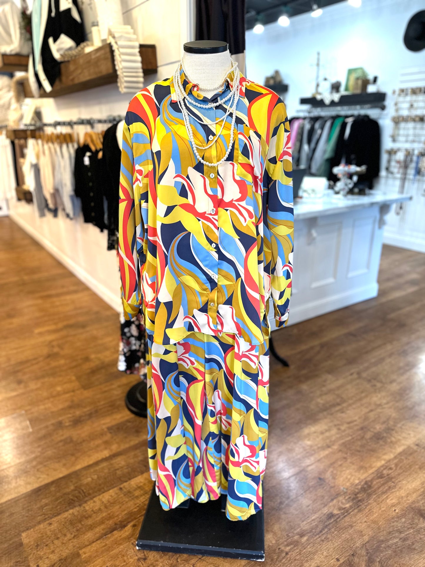 Coming To Town Abstract Print Wide Leg Pants ~ Blue Mustard