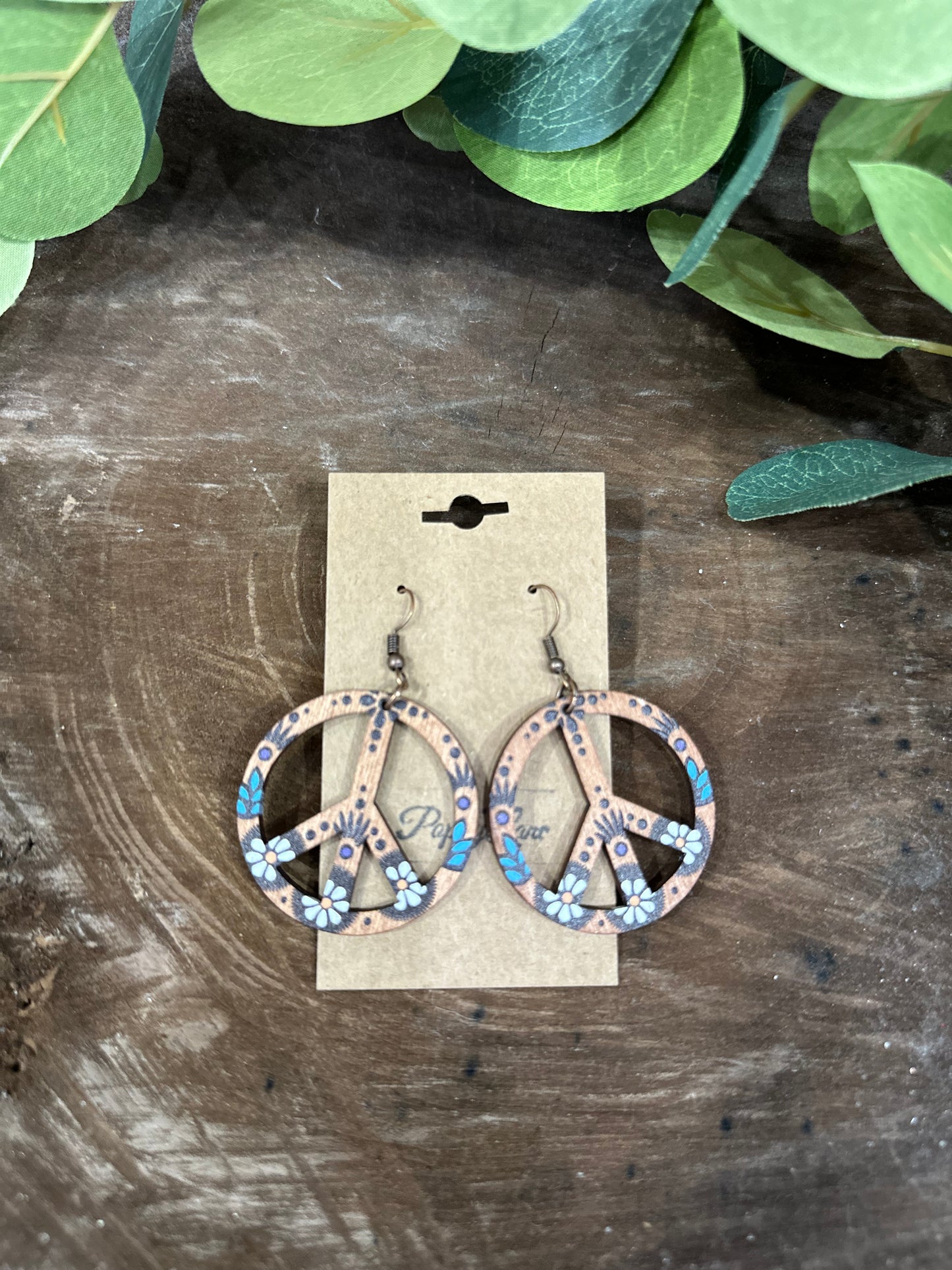 Peace Pop Wooden Earrings