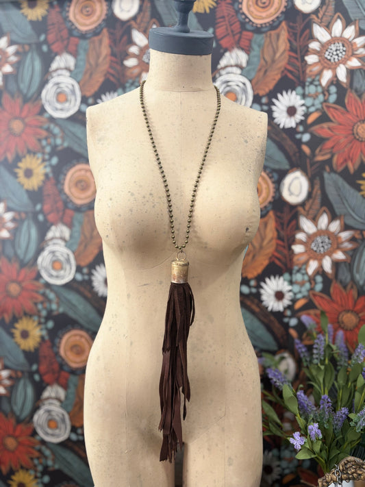 Bohemian Dream Leather Tassel Necklace -  Chocolate Brown