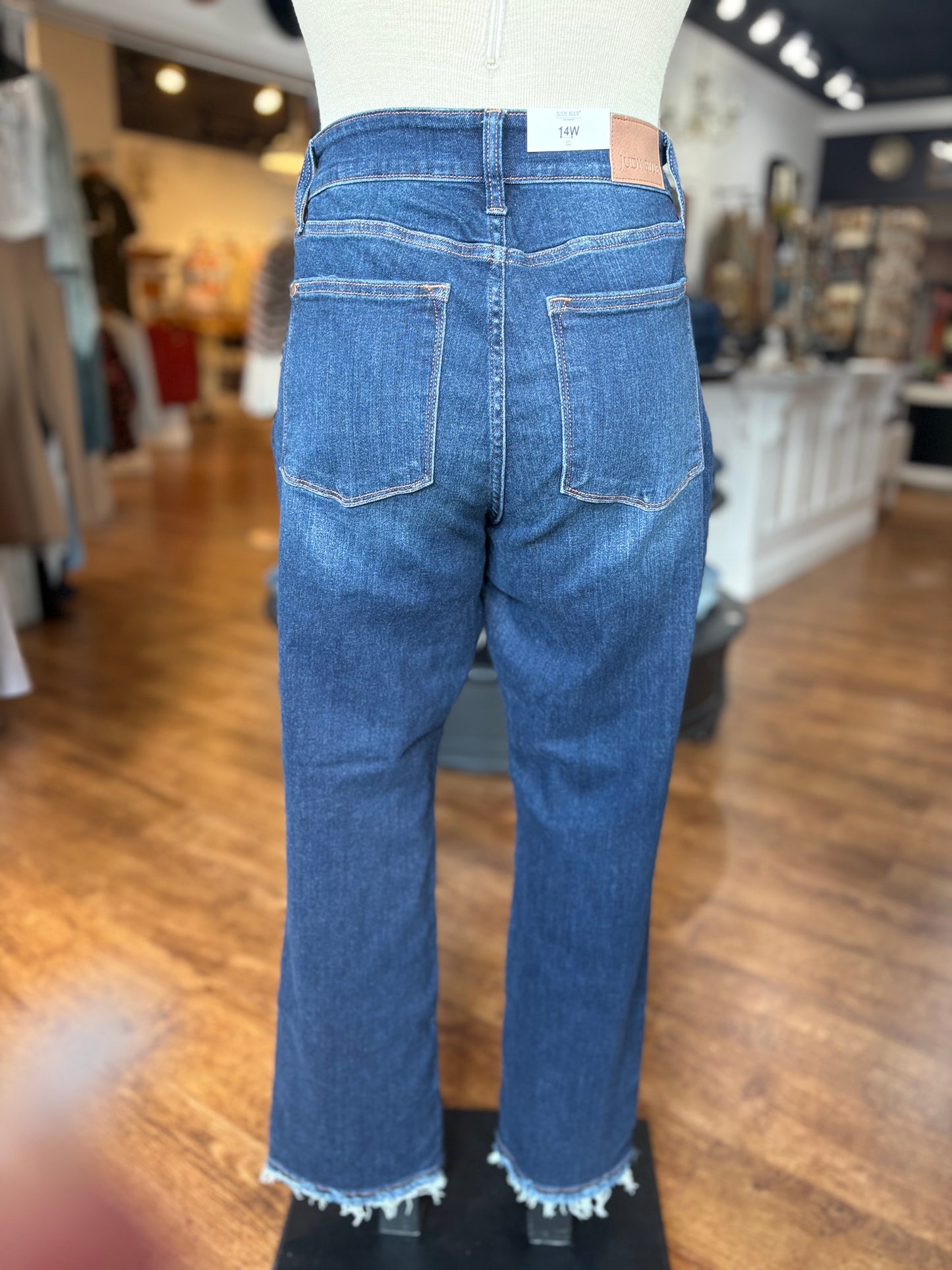 Judy Blue Mid Rise Straight Leg Jean Fray Hemline ~ TEMPEST