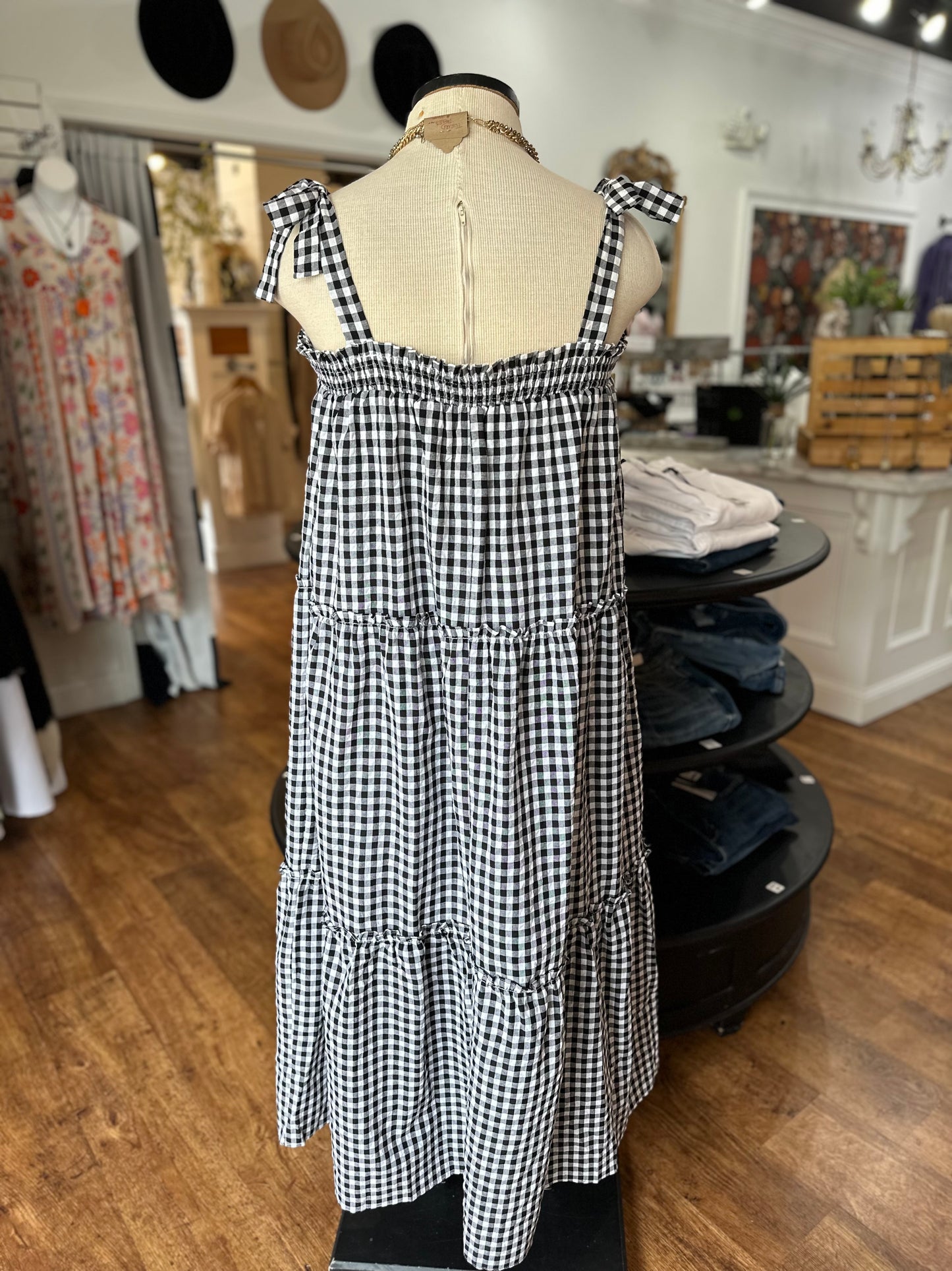 Front Porch Swinging Gingham Maxi Dress
