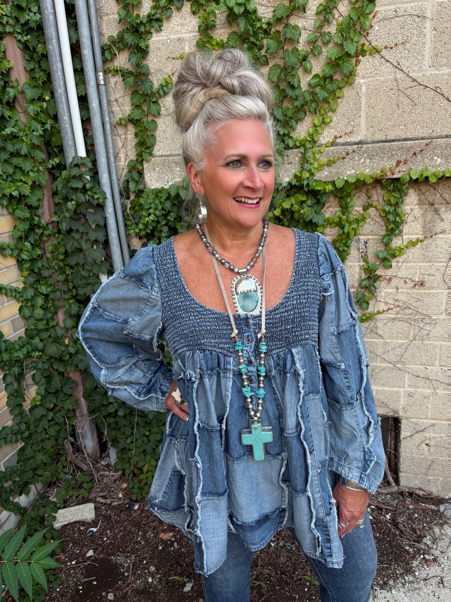 Feeling Lovely Denim Patchwork Top