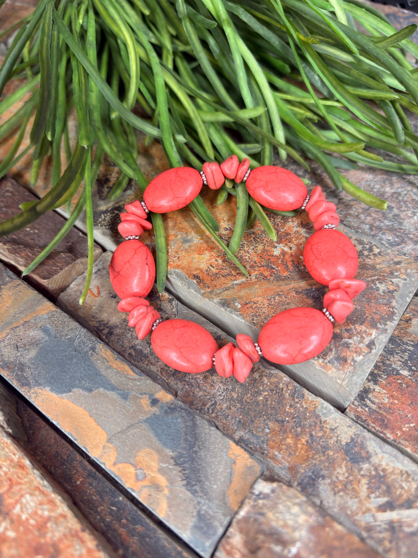 Calming Energy Stone Stretch Bracelet - Coral