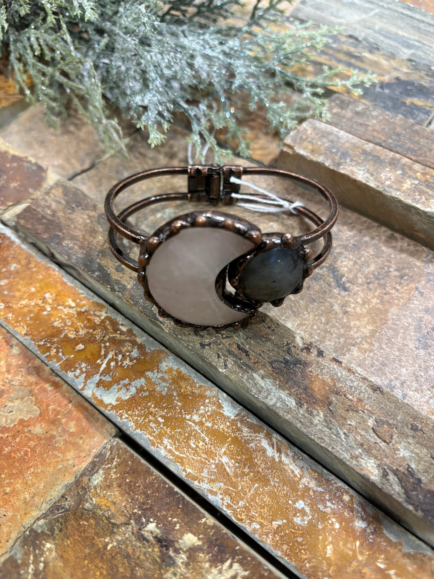 Star Moon Element Natural Stone Copper Hinged Bangle