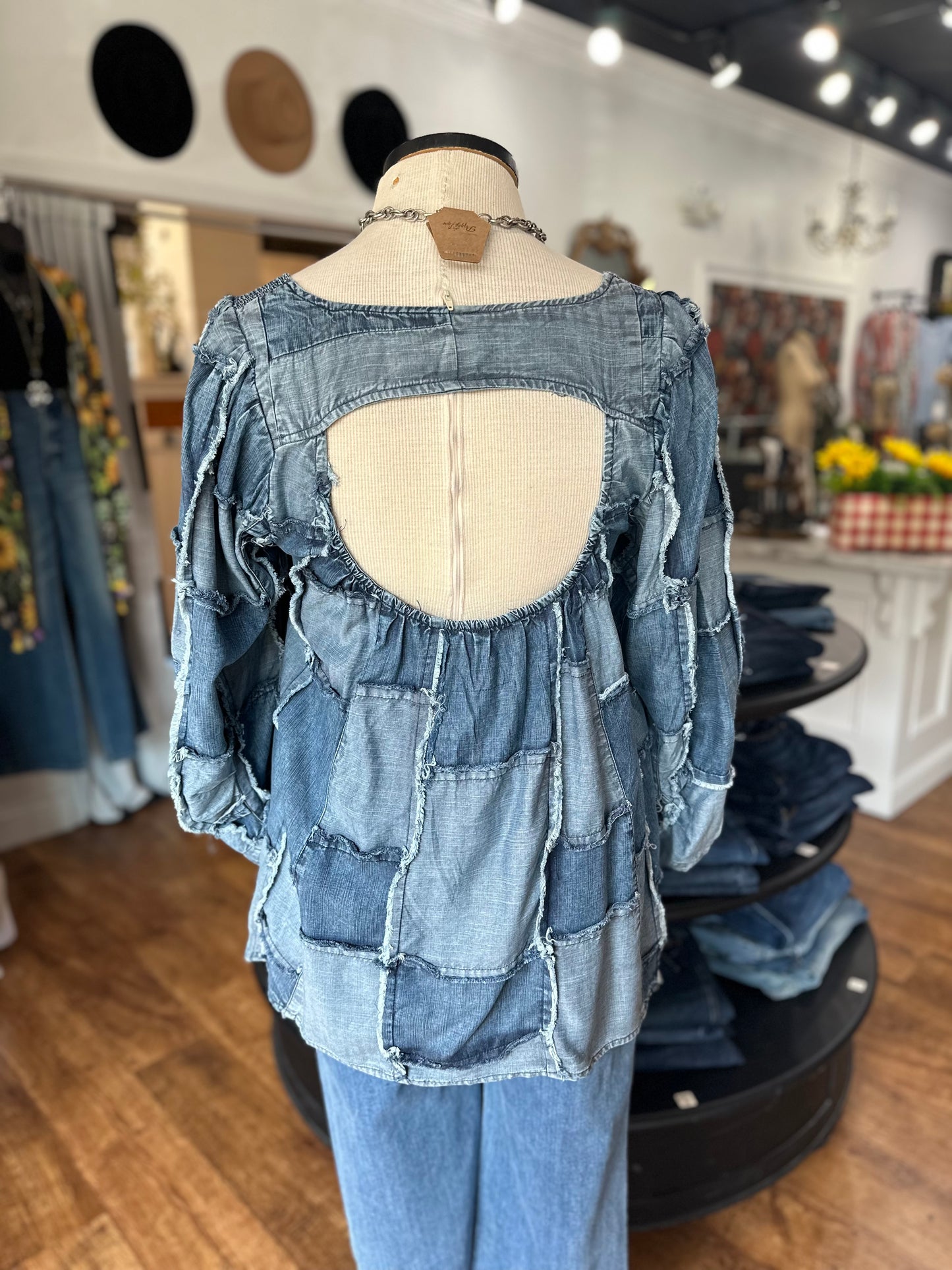 Feeling Lovely Denim Patchwork Top