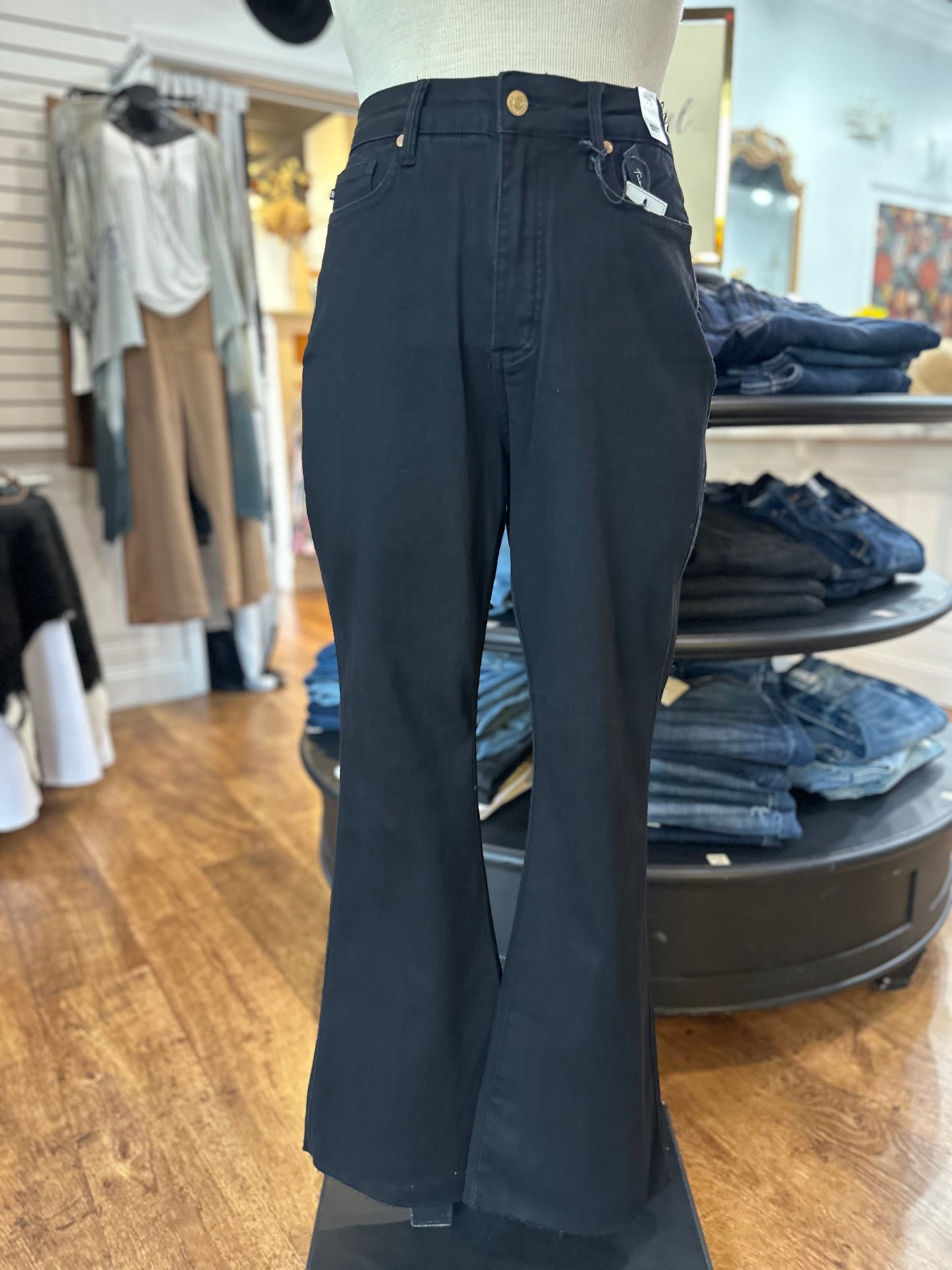 Judy Blue High Waist Tummy Control Cut Hem Flare in Black ~ EMBER
