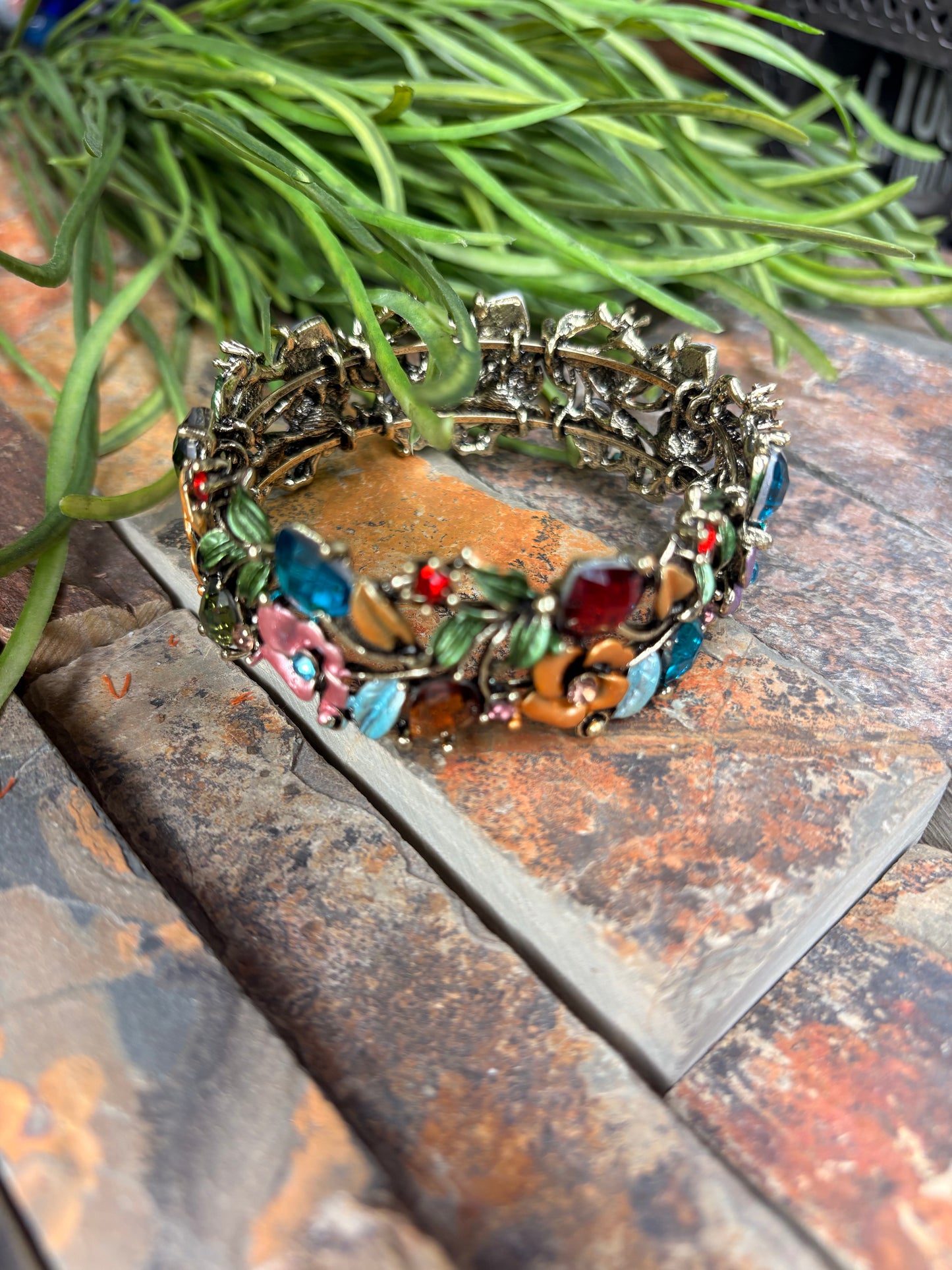 First In Line Floral Open Bangle - Gold