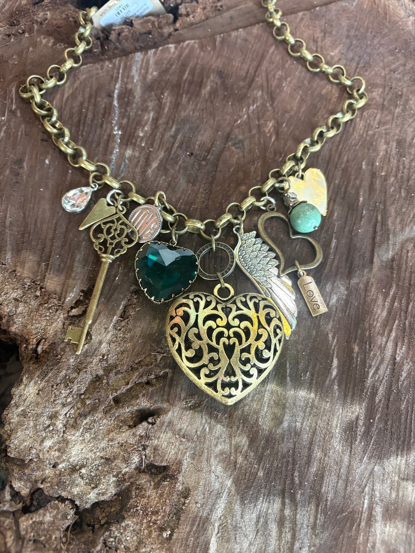 Roaming Heart Gypsy Junk Charm Necklace