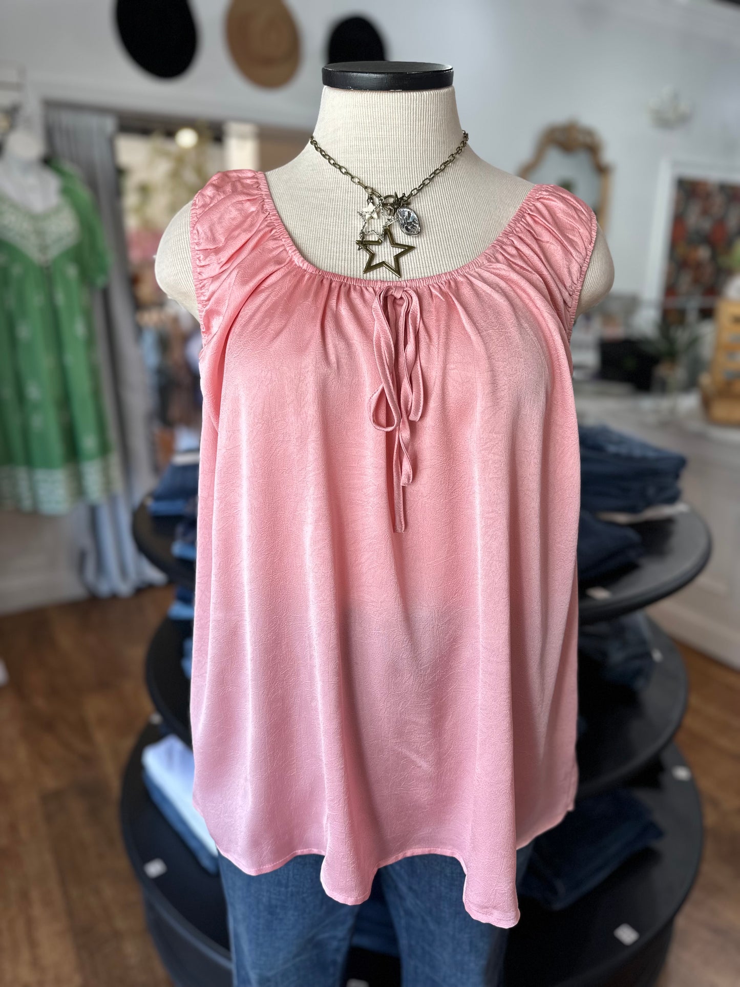 Stylish Vibes Satin Tank ~ Blush
