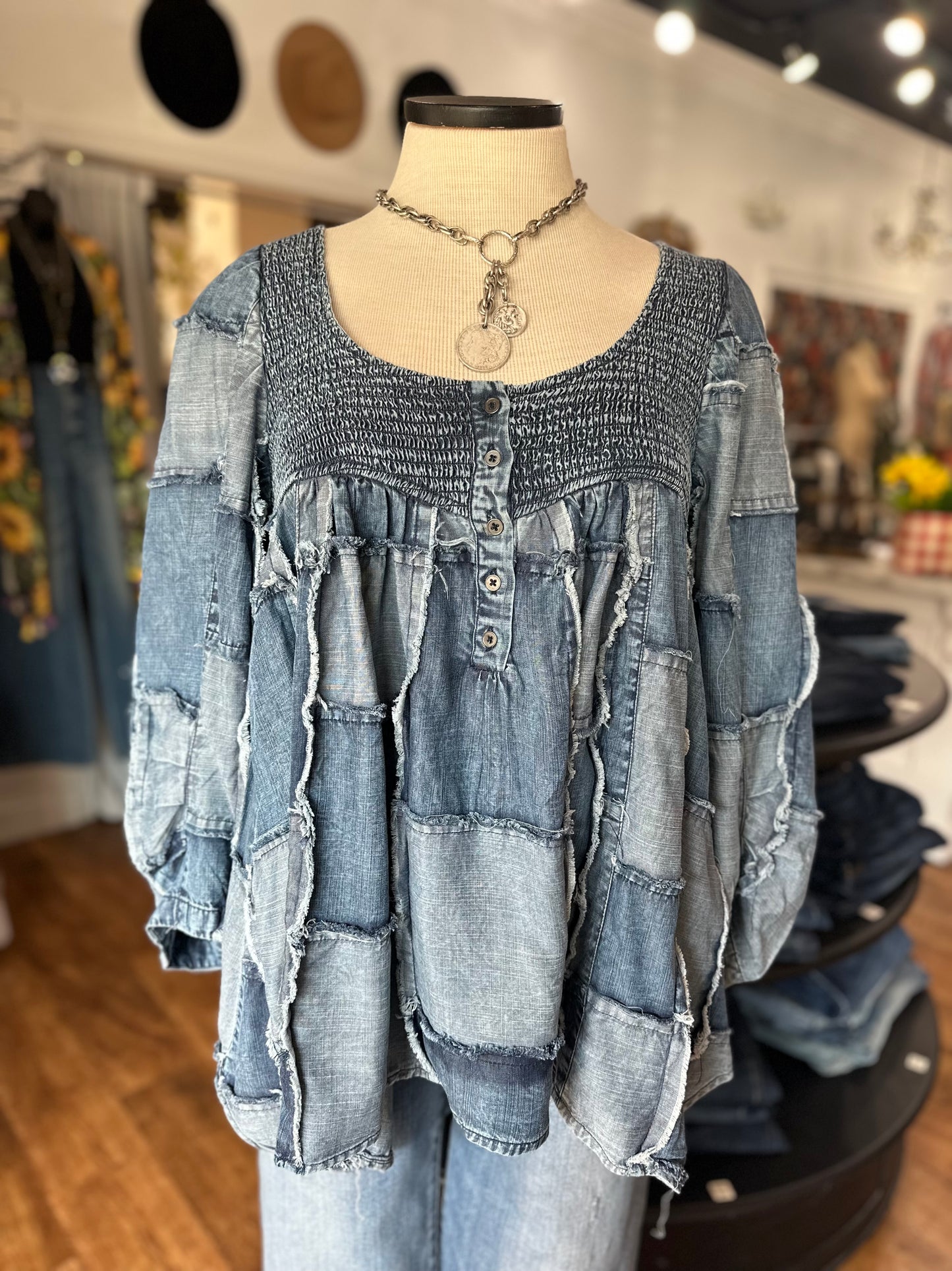 Feeling Lovely Denim Patchwork Top