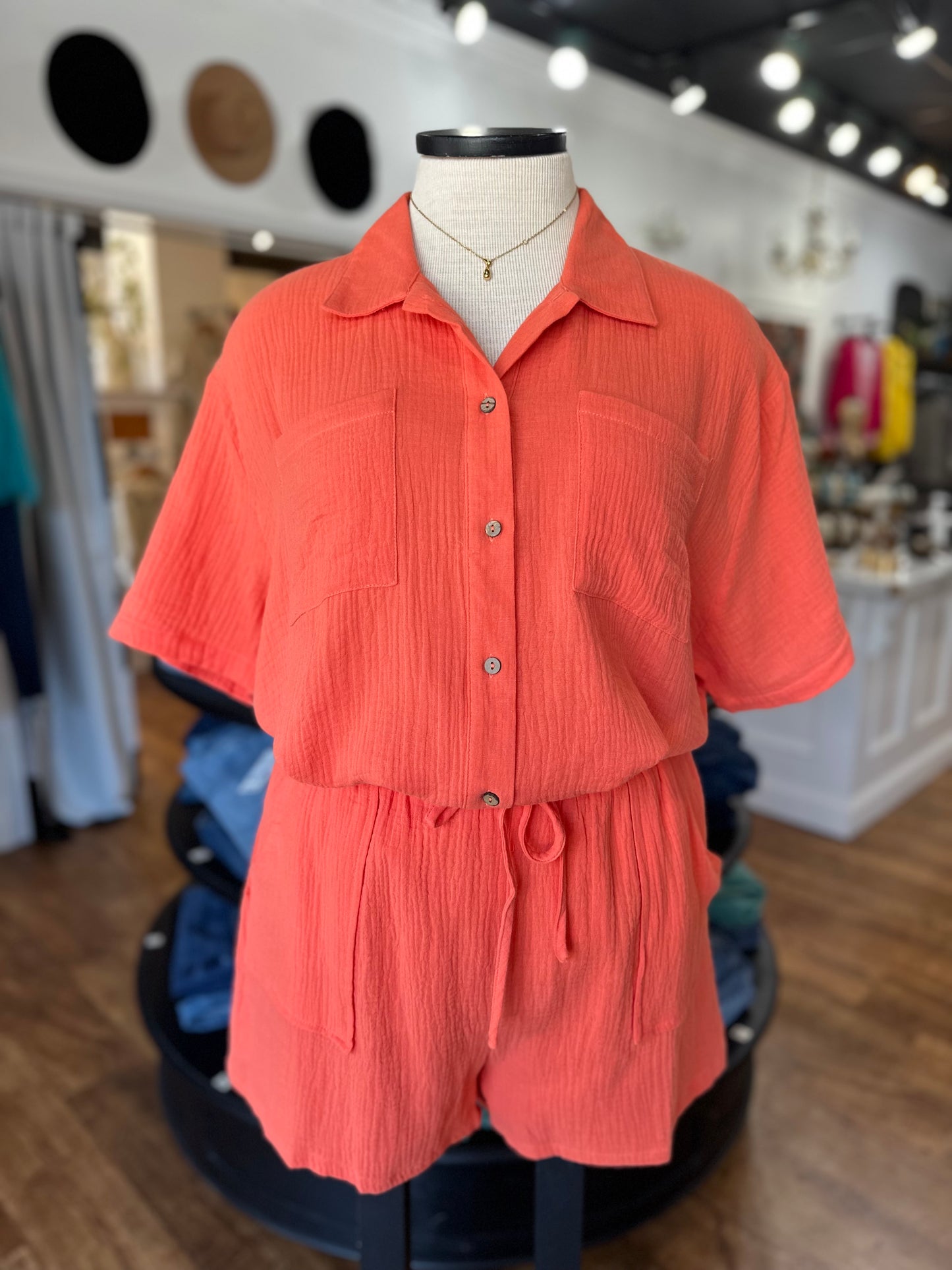 On My Time Button Down Top ~ Orange