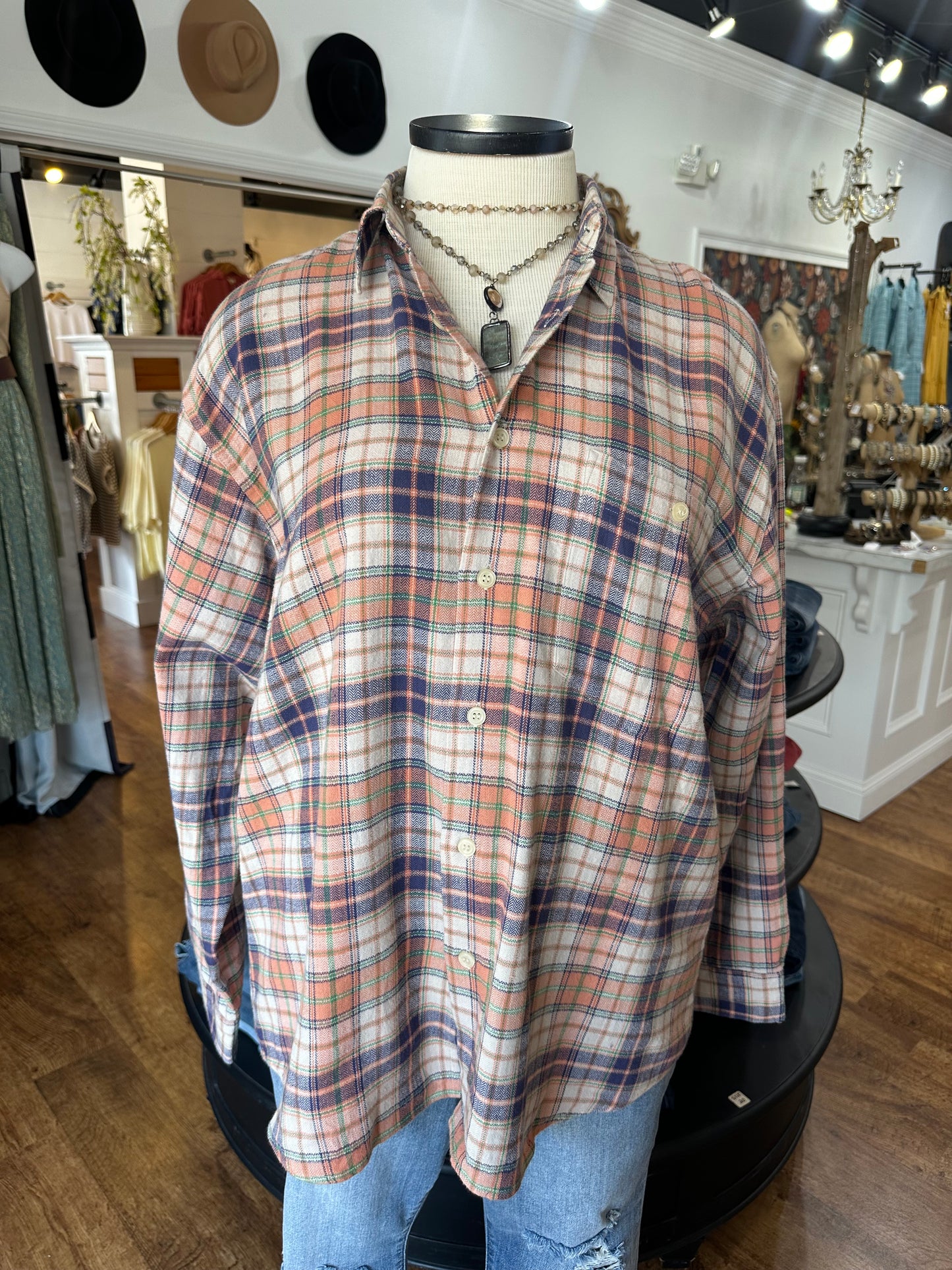 Functional Adult Plaid Button Down Top