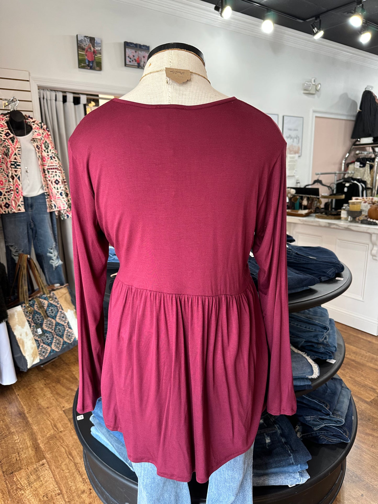 Under The Lights Sequin Pocket Top ~ Burgundy