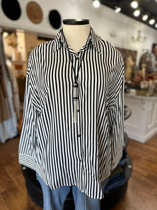 On Point Button Up Shirt  ~ Black Stripe