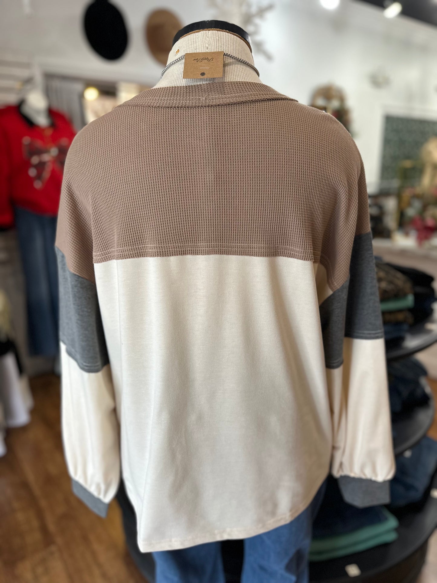 The Full Story Waffle Knit Colorblock Top