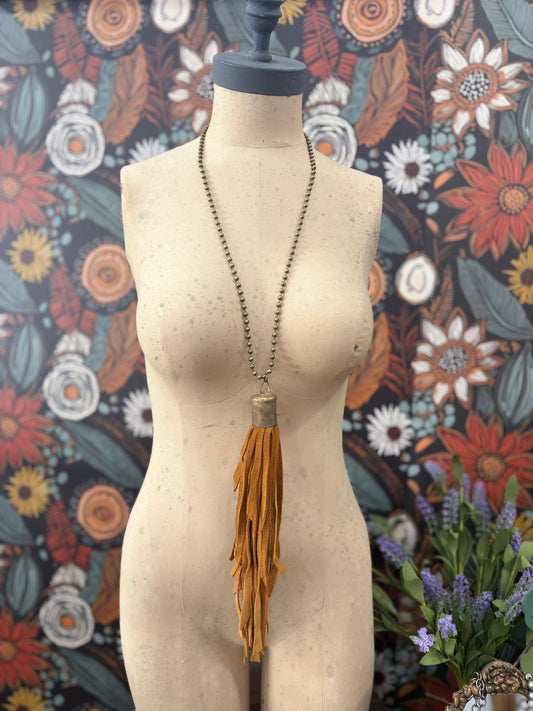 Bohemian Dream Leather Tassel Necklace -  Cinnamon Brown