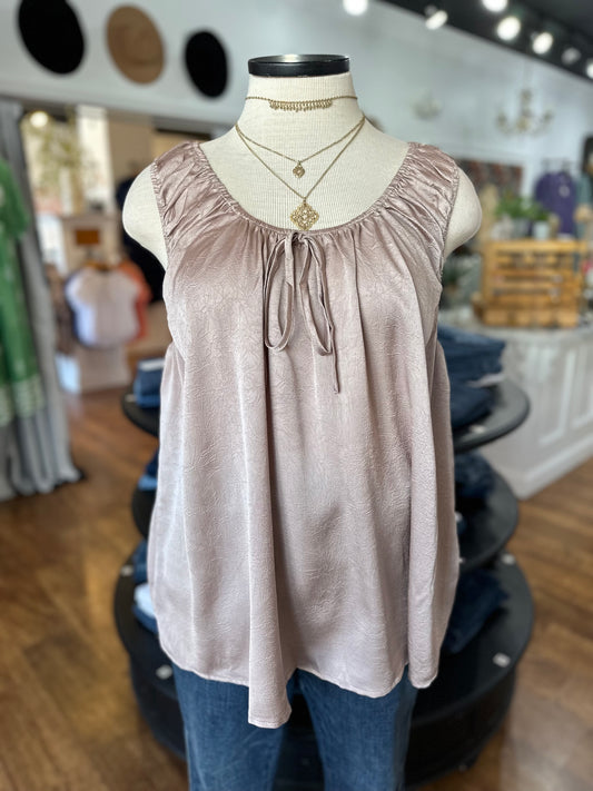 Stylish Vibes Satin Tank ~ Mocha
