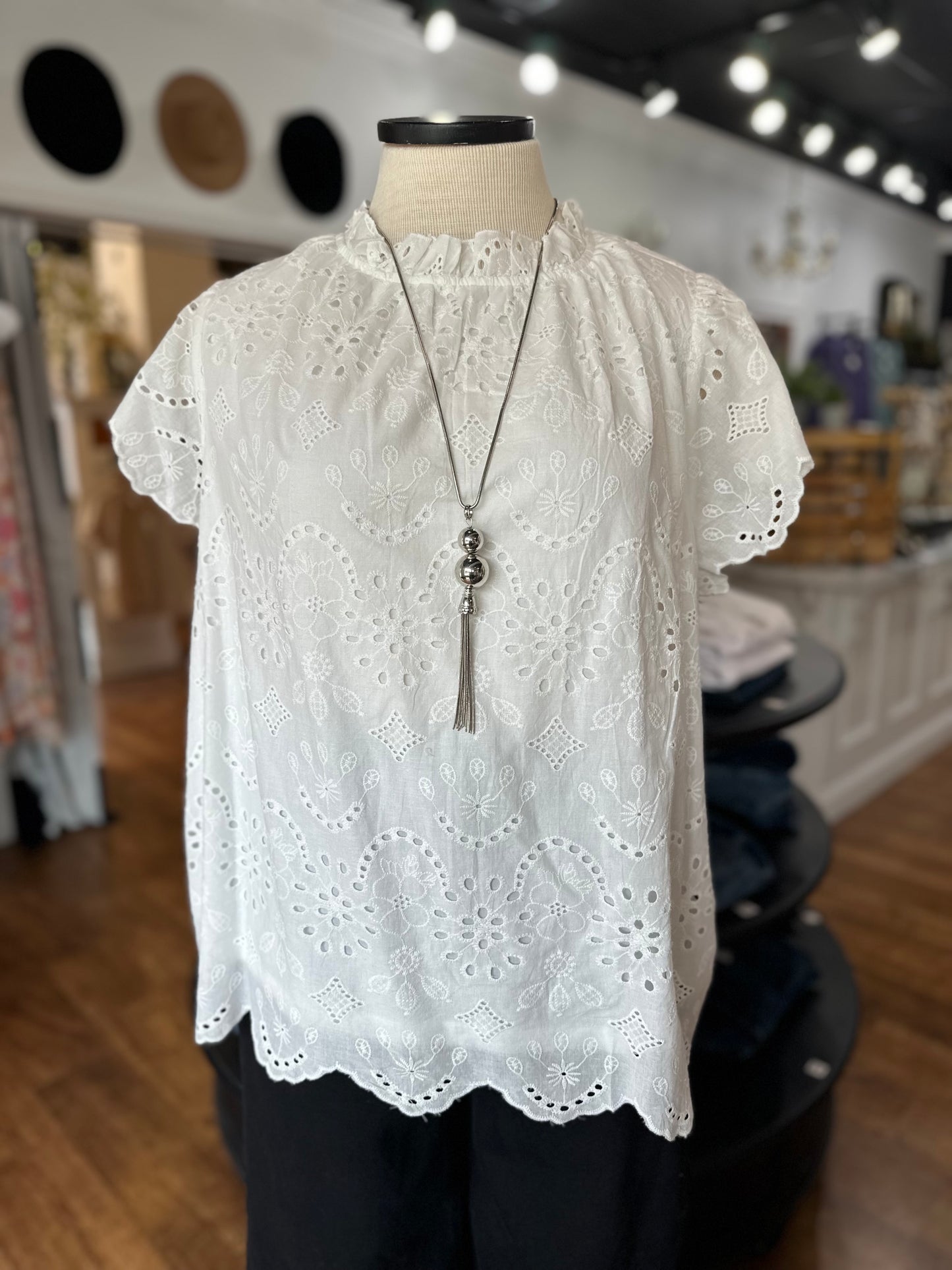 Charmingly Cute Eyelet Top ~ Ivory