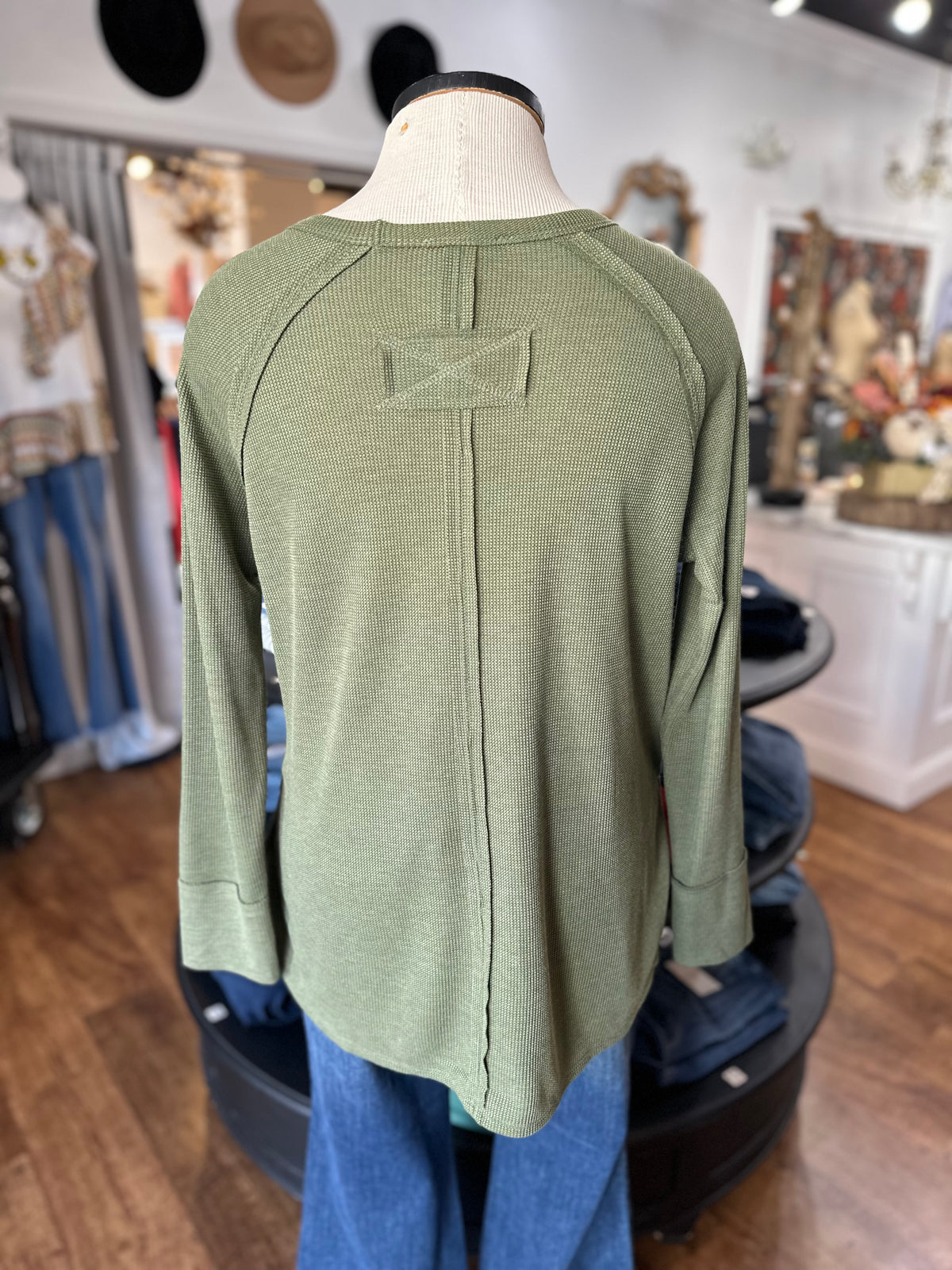 Just Right Waffle Knit Top ~ Light Olive