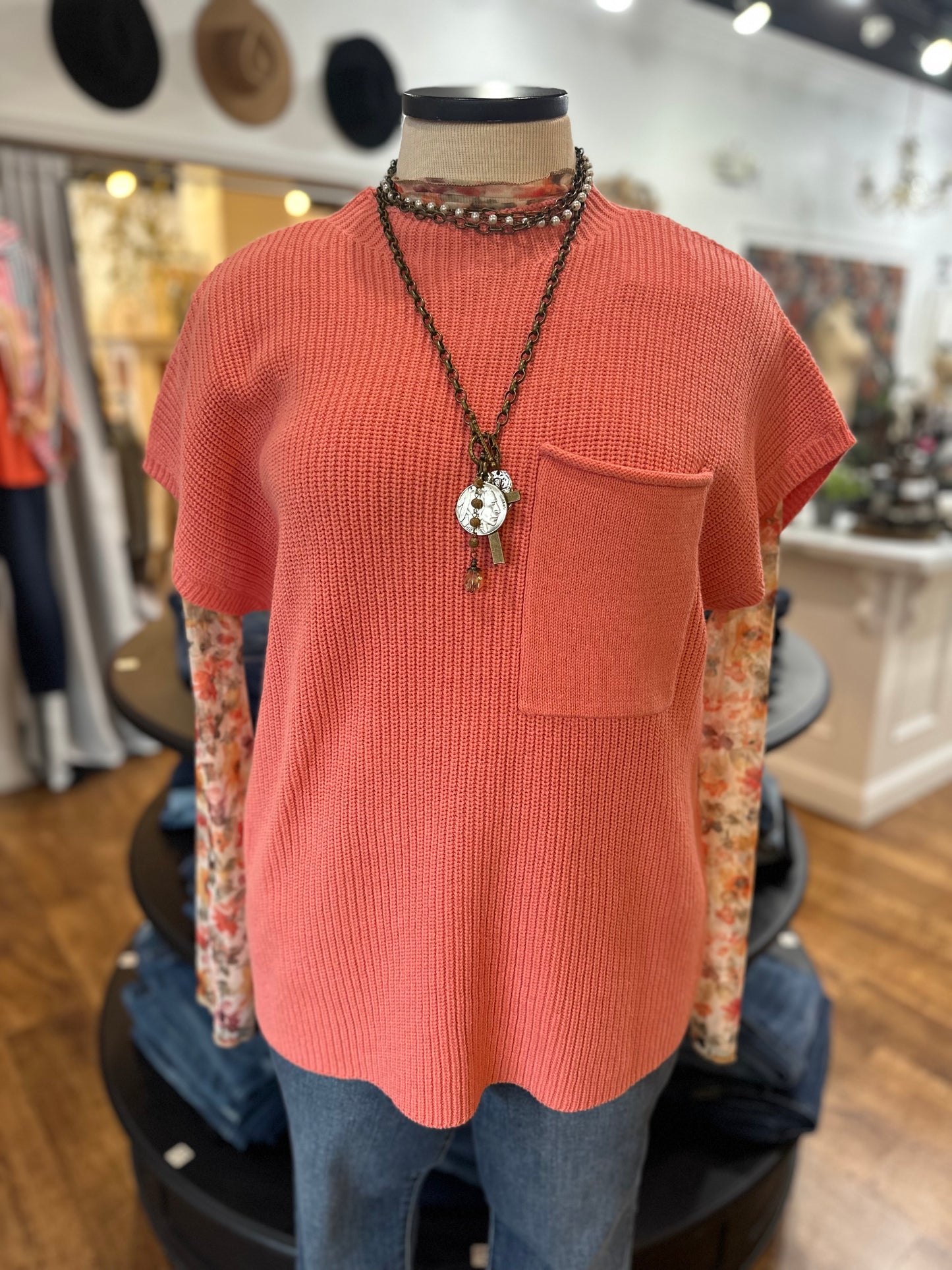 English Garden Floral Mesh Top - Orange