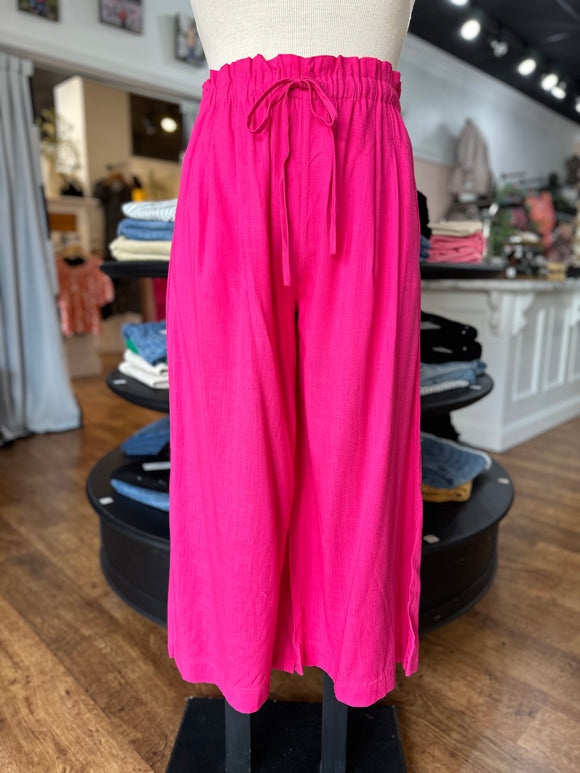 Here For The Party Linen Crop Pants ~ Hot Pink
