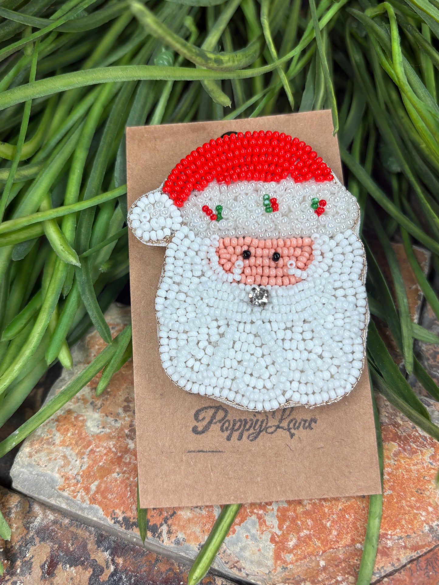 Christmas Cheer Beaded Brooch Pin - Santa