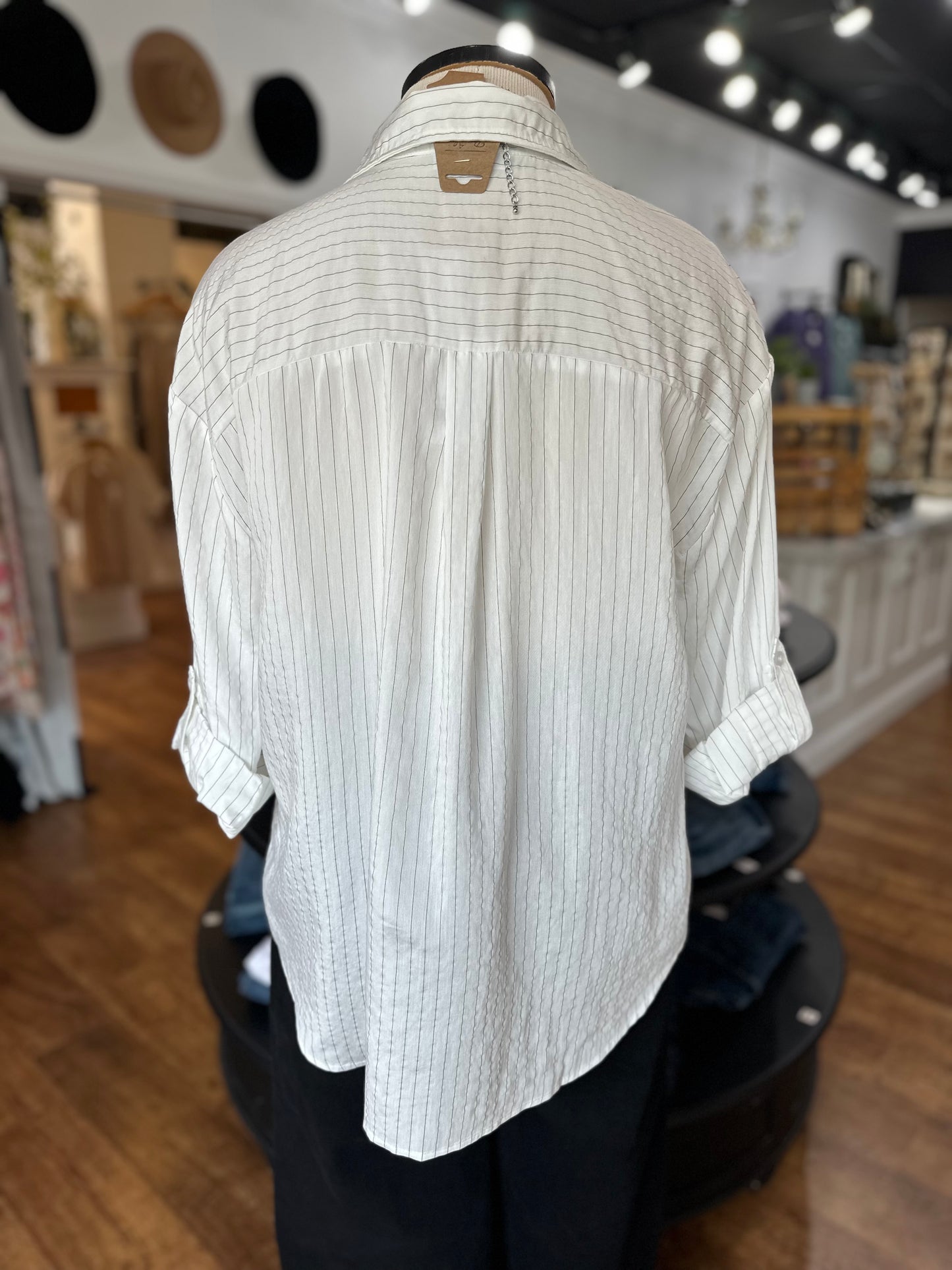 Social Club Striped Button Down Top