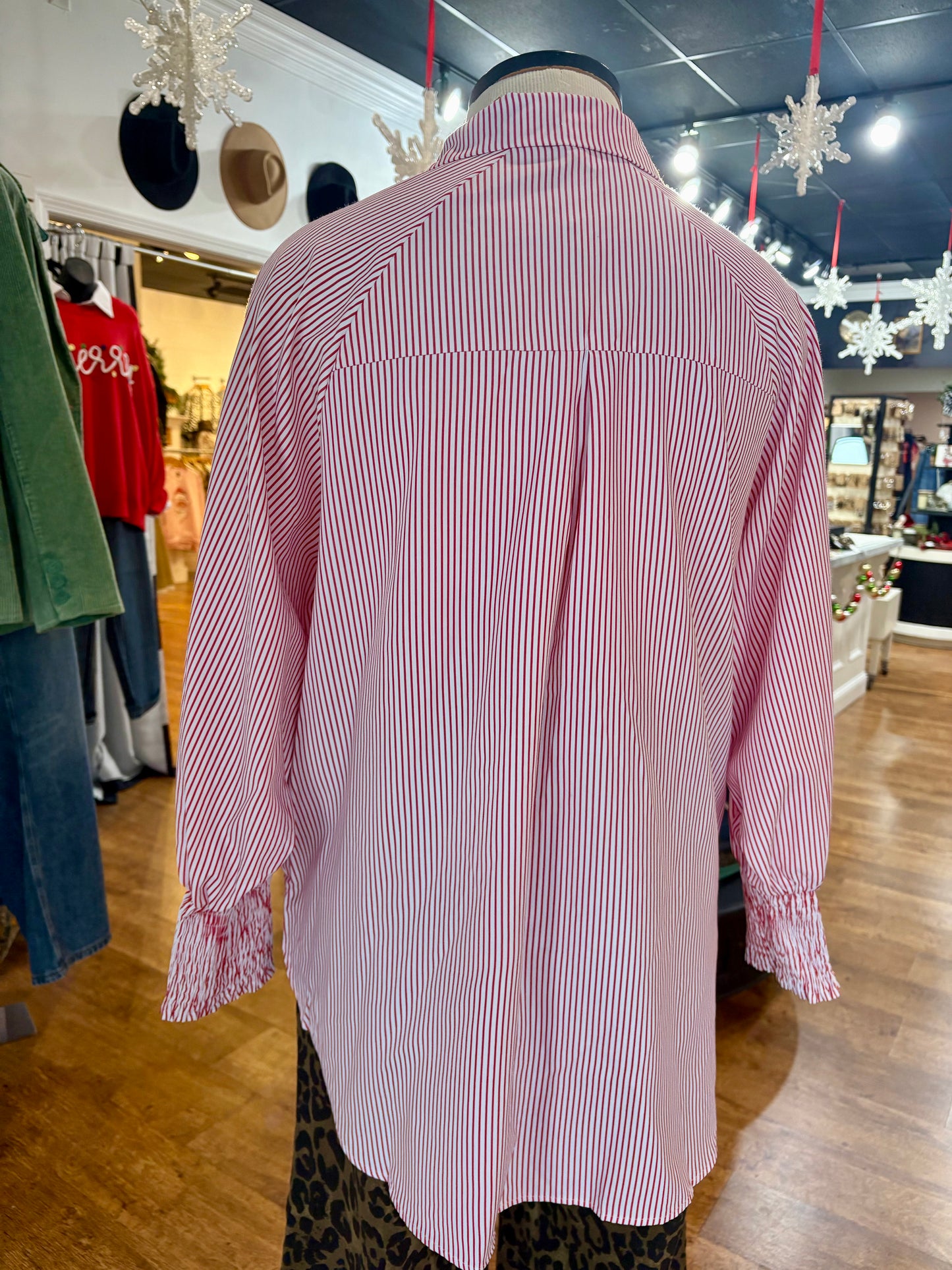 The Perfect Line Striped Button Up Top ~ Red