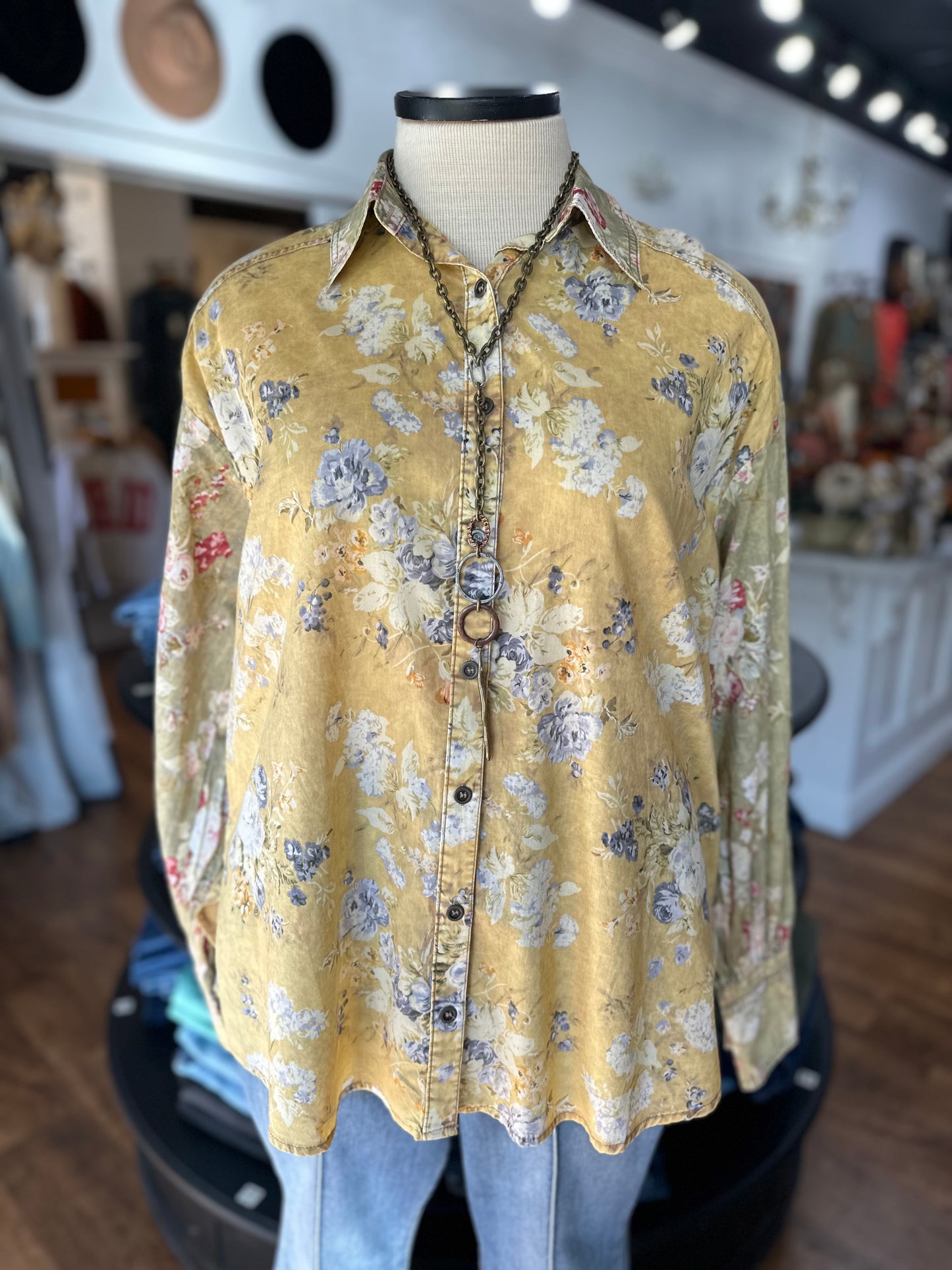Time Tells Floral Button Up Top