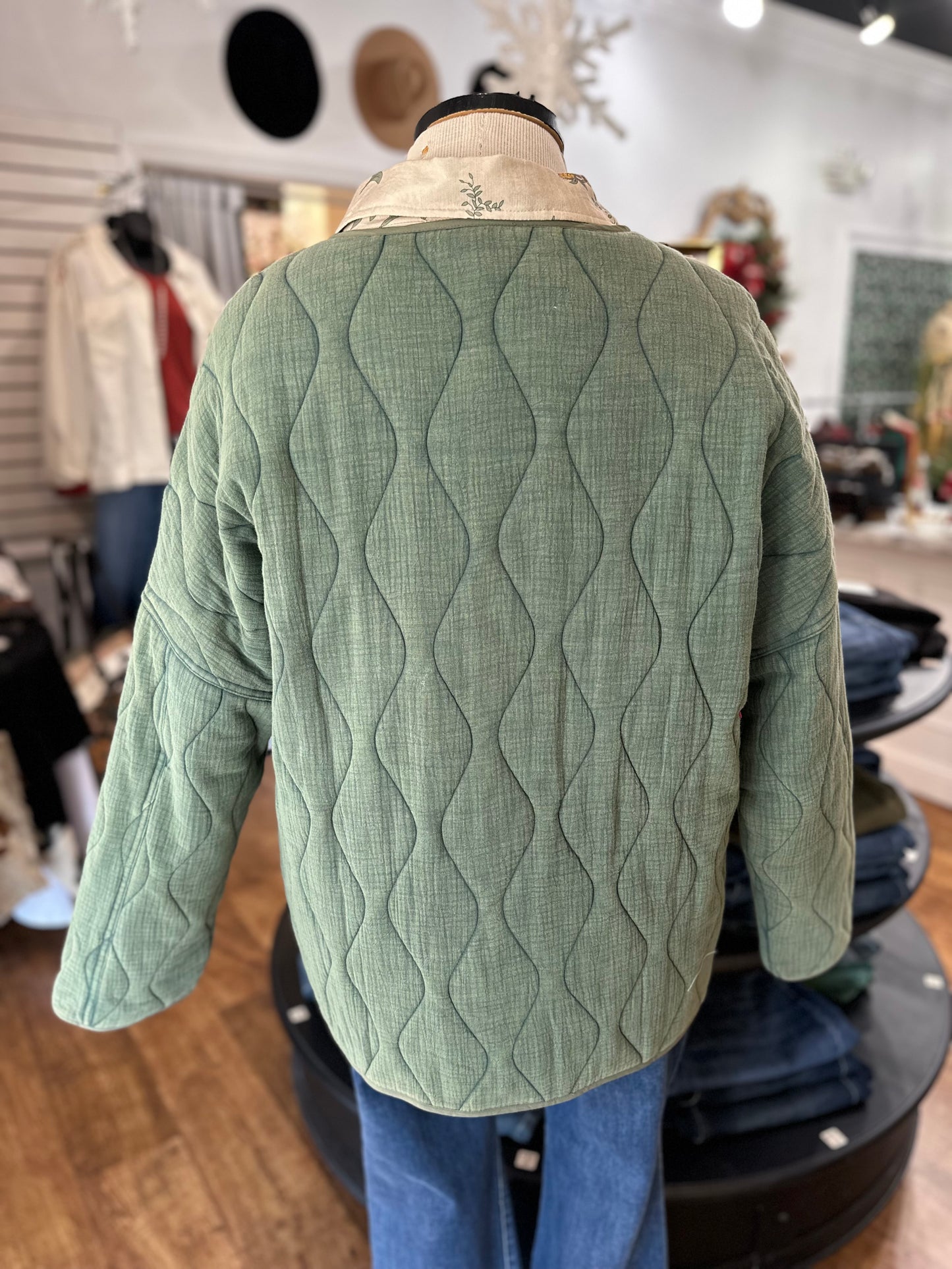 Stop Time Quilted Jacket ~ Washed Green