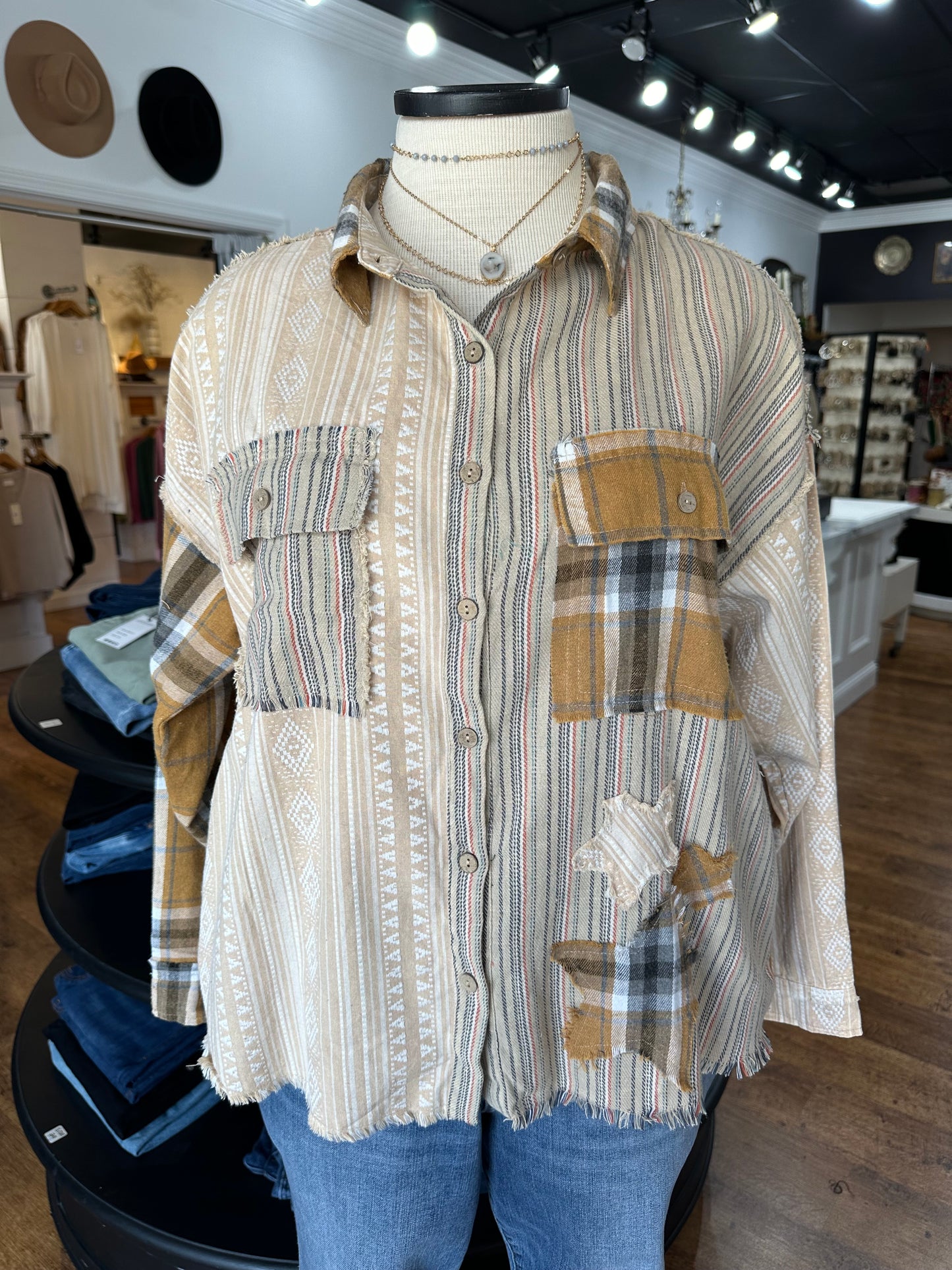 Cool Weather Washed Star Patched Button Up