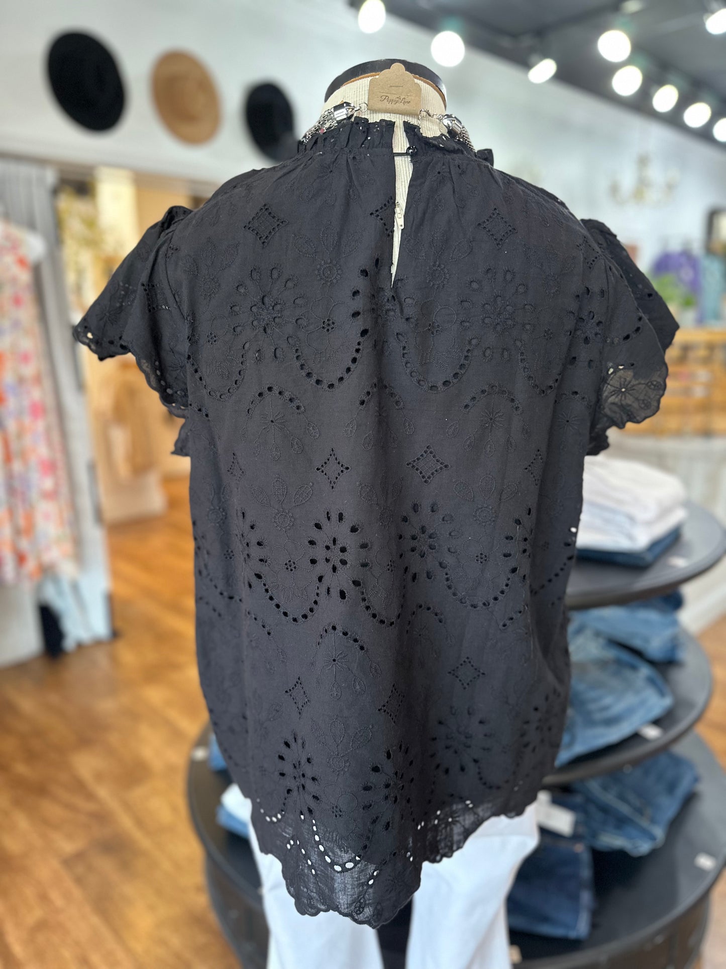 Charmingly Cute Eyelet Top ~ Black