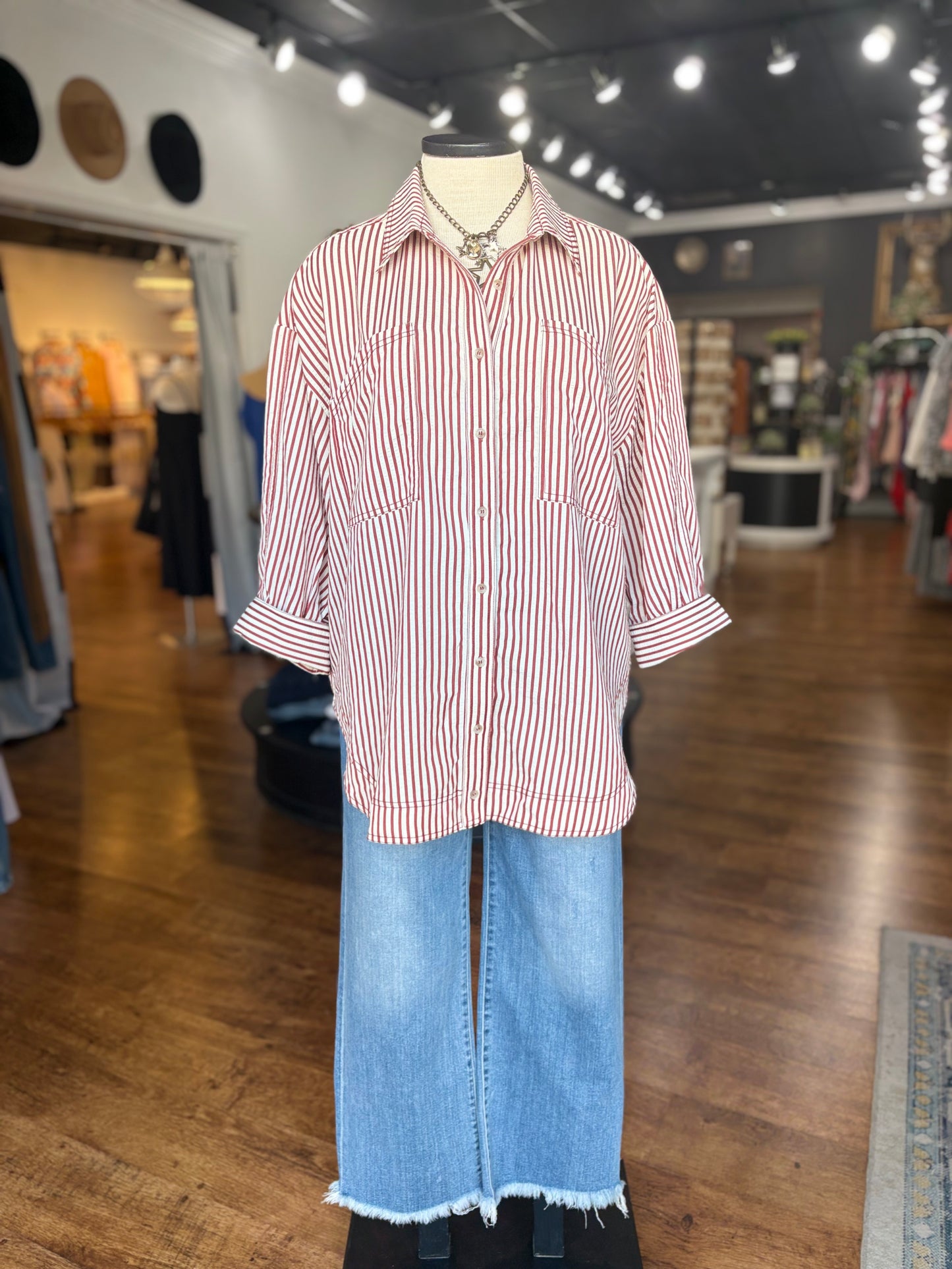 Blissful Feeling Striped Button Down Shirt ~ Rust