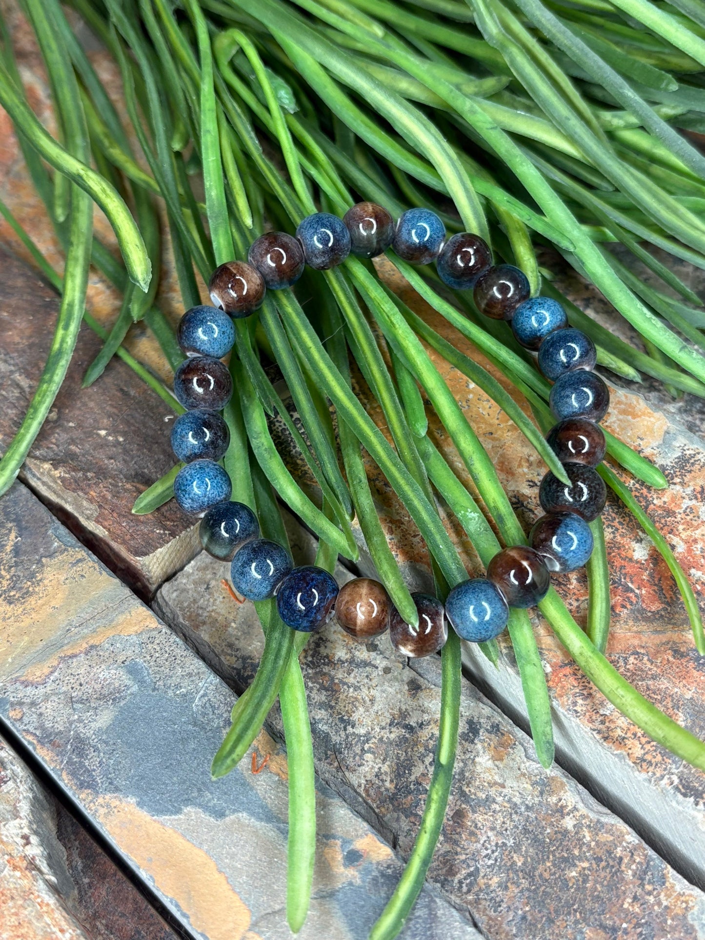 In My Element Beaded Bracelet ~ Navy & Brown