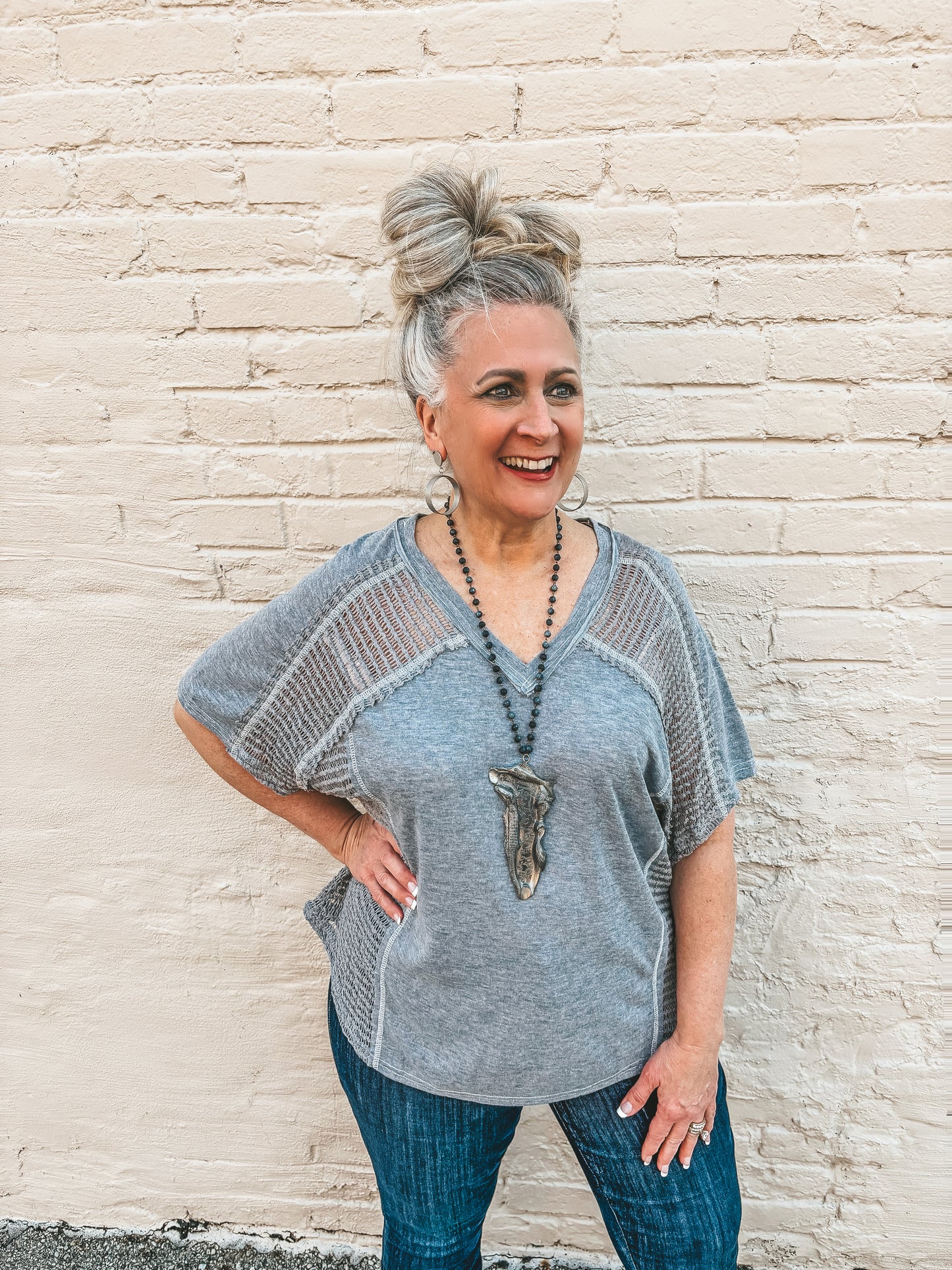 Spring In Your Step Top ~ Heather Grey