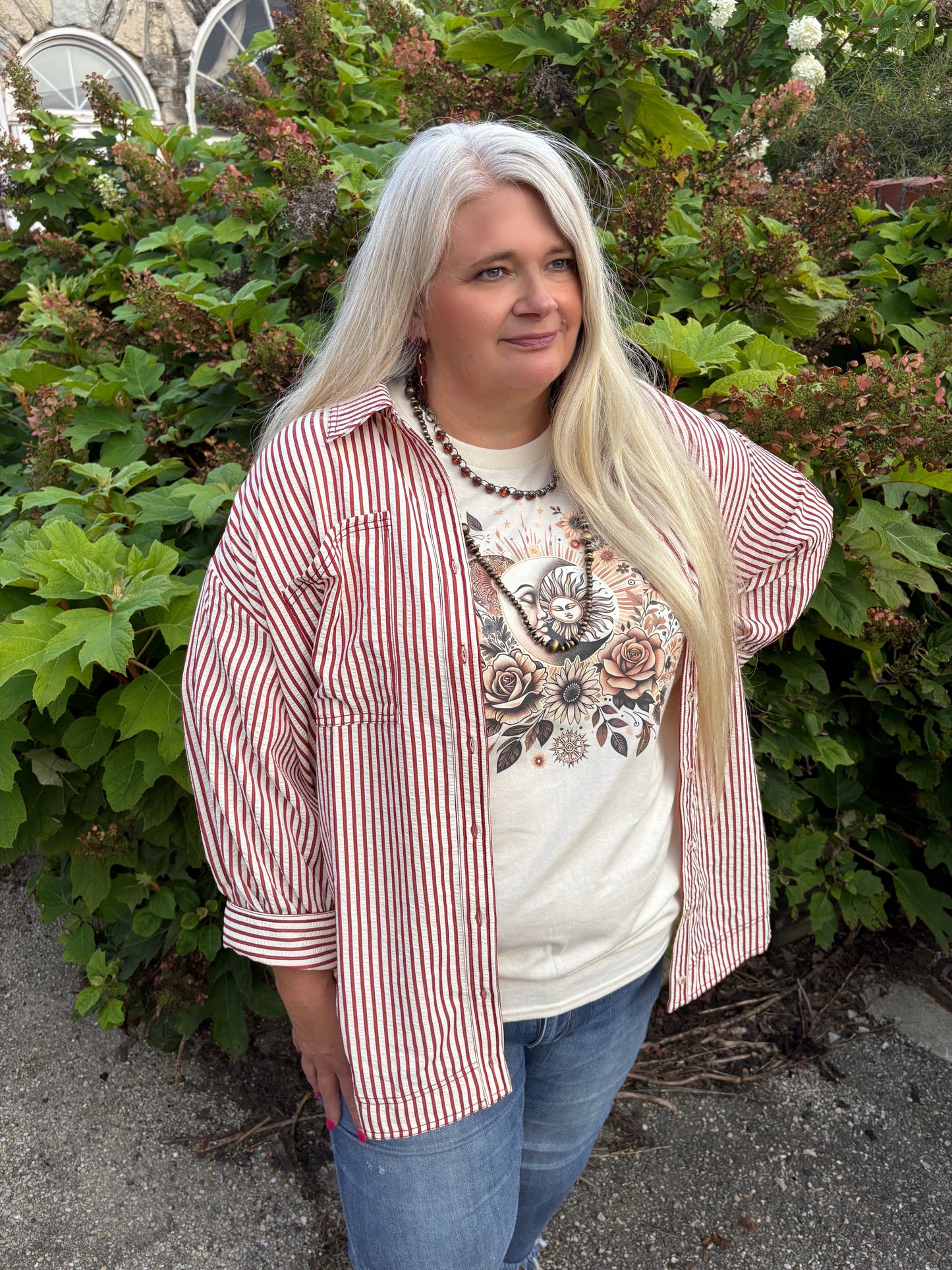 Blissful Feeling Striped Button Down Shirt ~ Rust