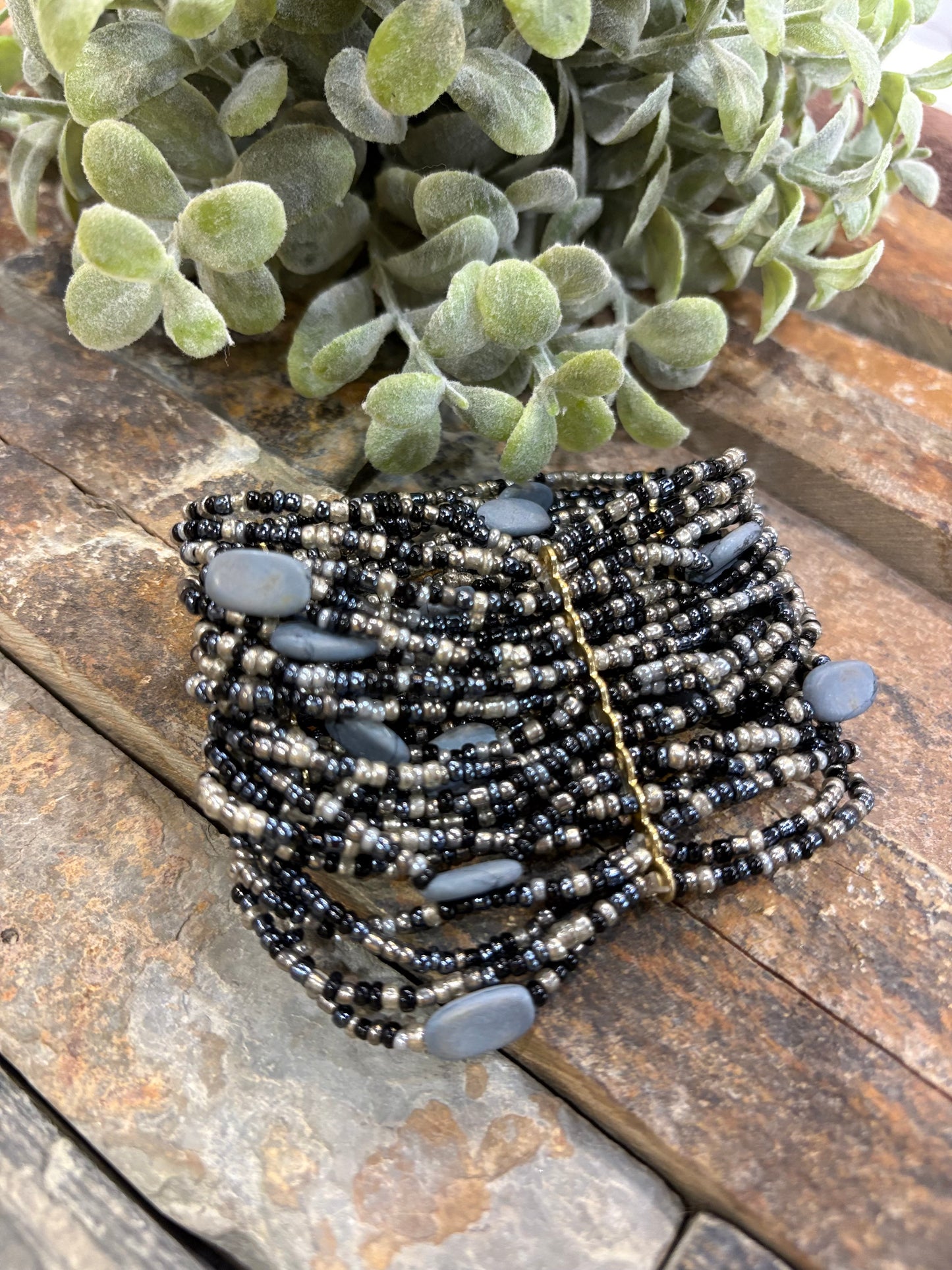 Midnight Graphite Seed Bead Bracelet