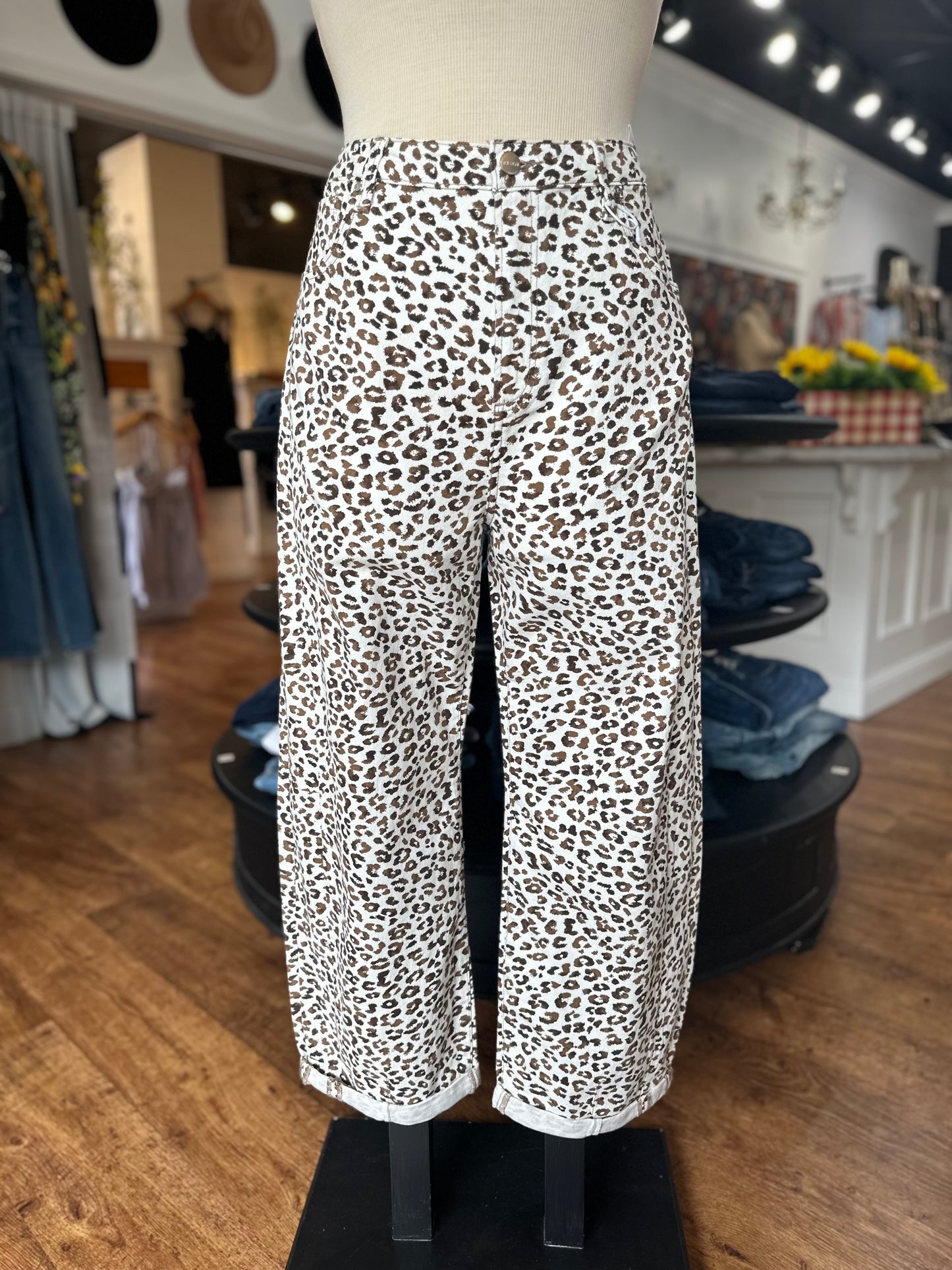 Time Stops Leopard Crop Barrel Jeans (Risen)