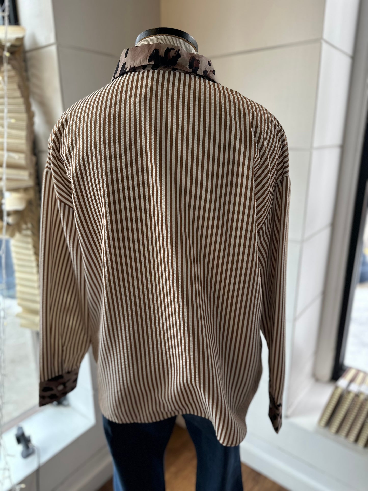 Wild Ride Striped Animal Print Button Up