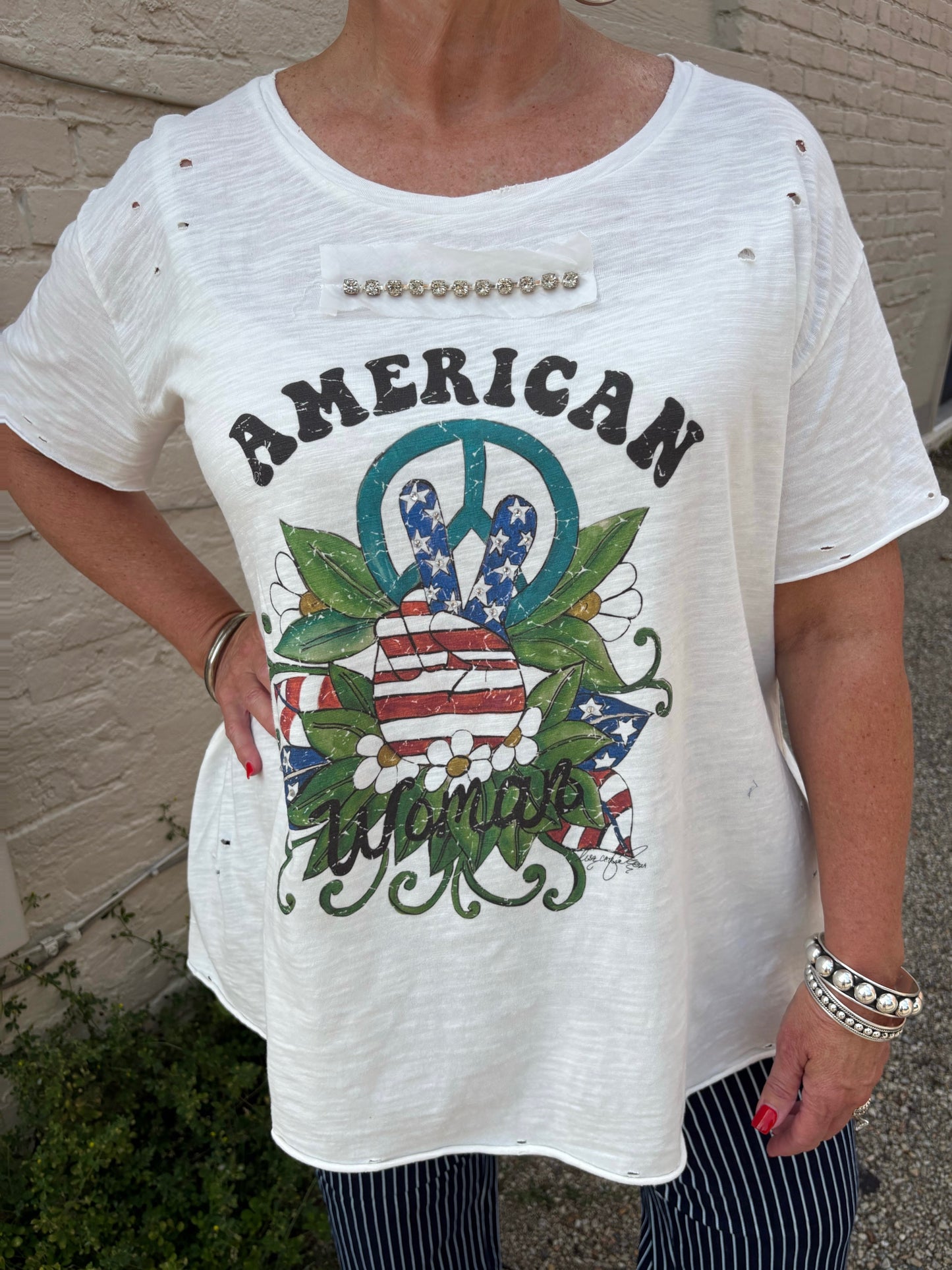 Peace Out American Woman Graphic Tee